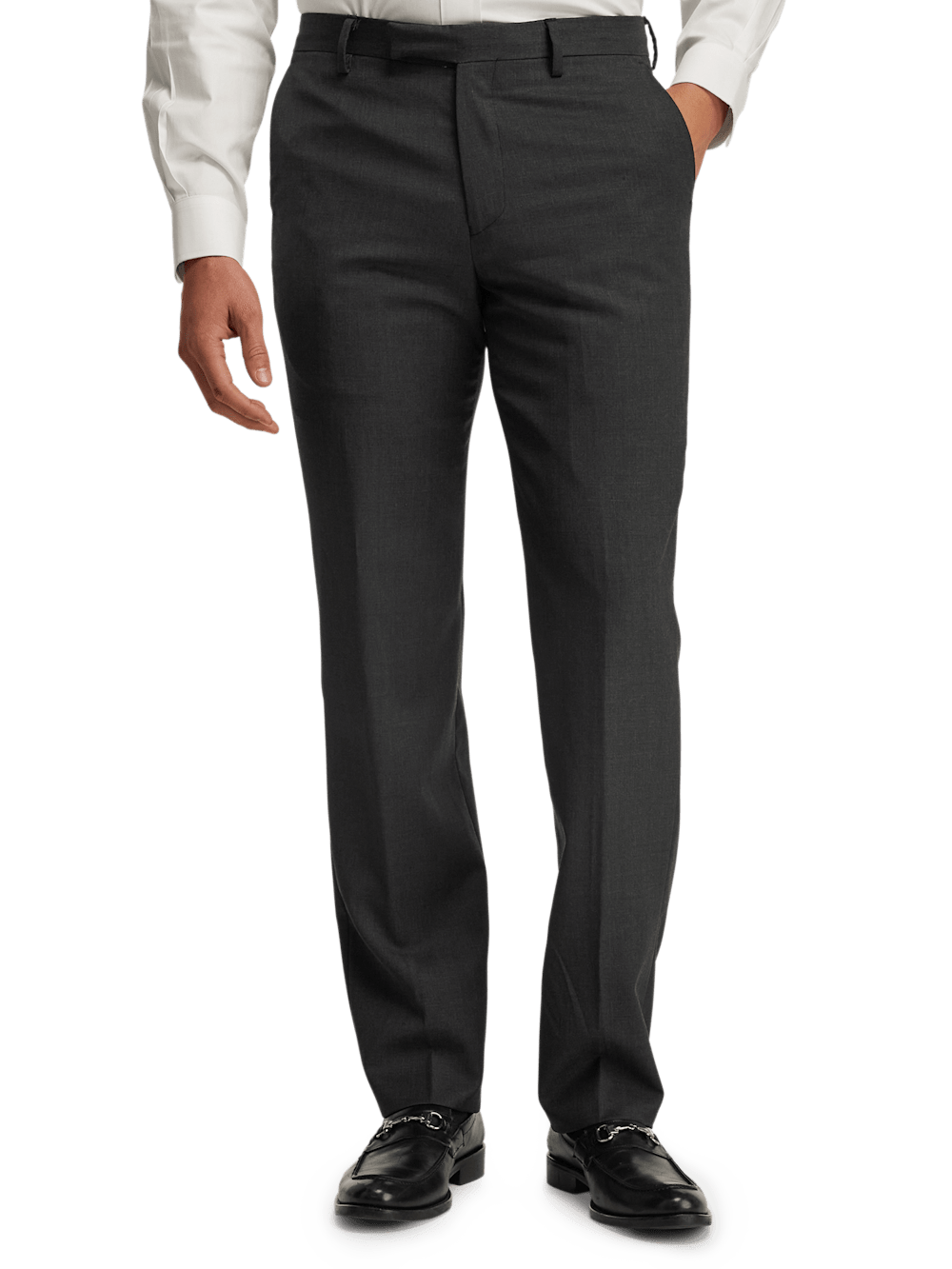 Premium Wool Gabardine Dress Pants for Men - Classic Charcoal Gray - Perfect for Office, Business Meetings & Formal Occasions