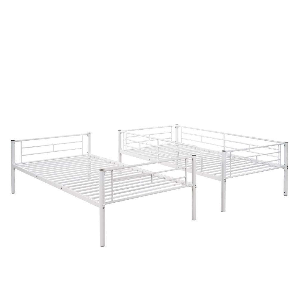 Metal Bunk Bed with Under Bed Storage | Twin Over Twin Bunk Bed Frame with Safety Guard Rail & Ladder | Heavy Duty Space-Saving Bunk Beds for Kids & Adults | Convertible into 2 Separate Beds | No Box Spring Needed | White | Perfect for Small Bedrooms, Dorms & Guest Rooms