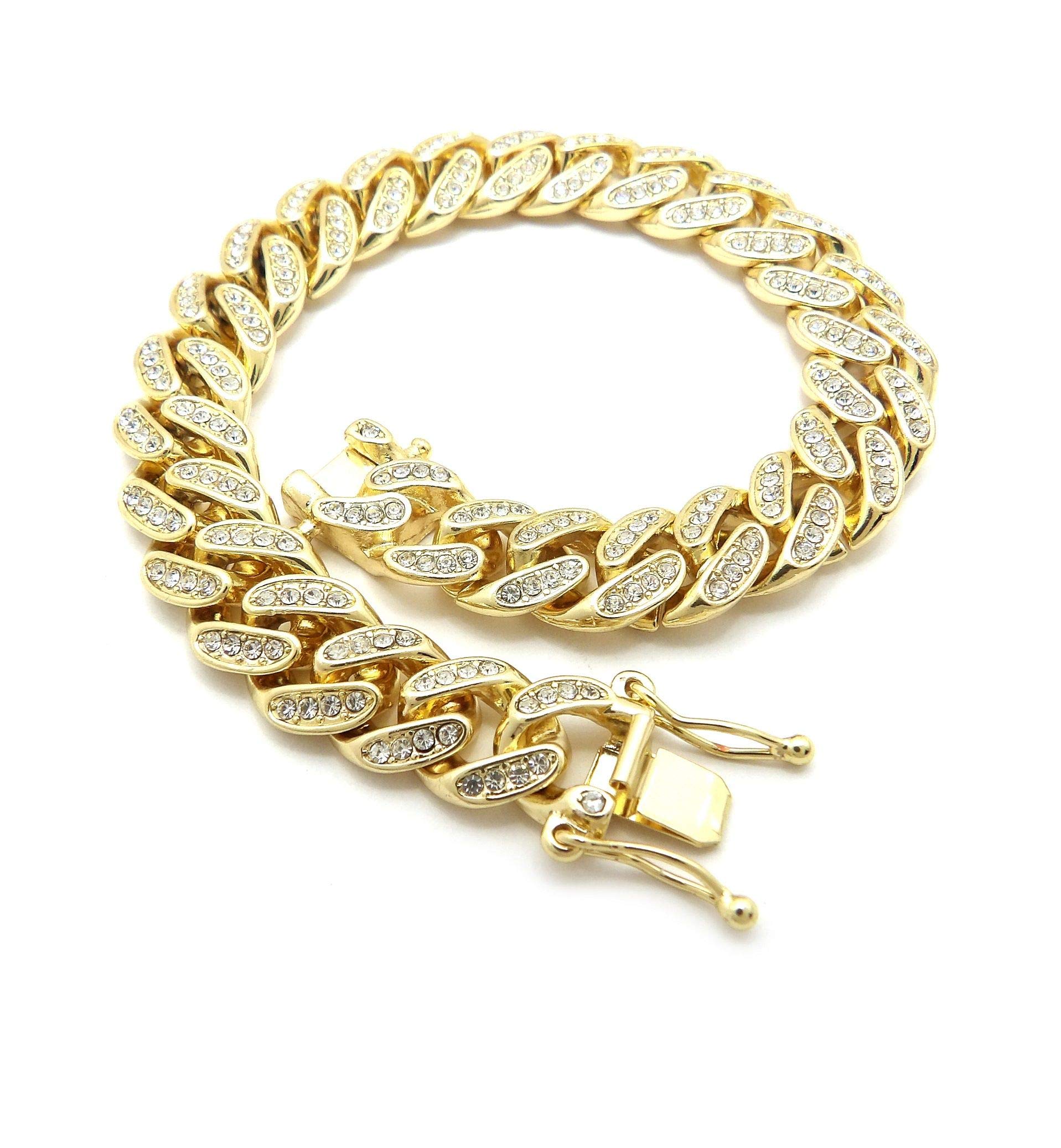 NYFASHION101 Women's 12mm Iced Out Bling Box Lock Cuban Chain Ankle Bracelet - 925 Sterling Silver Anklet for Women - Perfect for Parties, Weddings & Everyday Fashion Accessories