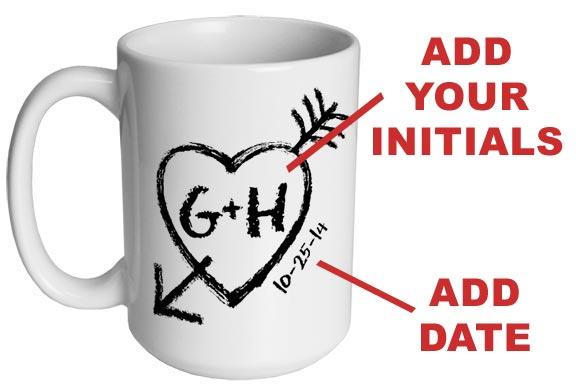 Personalized 15 oz Coffee Mug with Initials & Heart Arrow Design - Perfect for Gifts, Office Use, and Daily Coffee Lovers