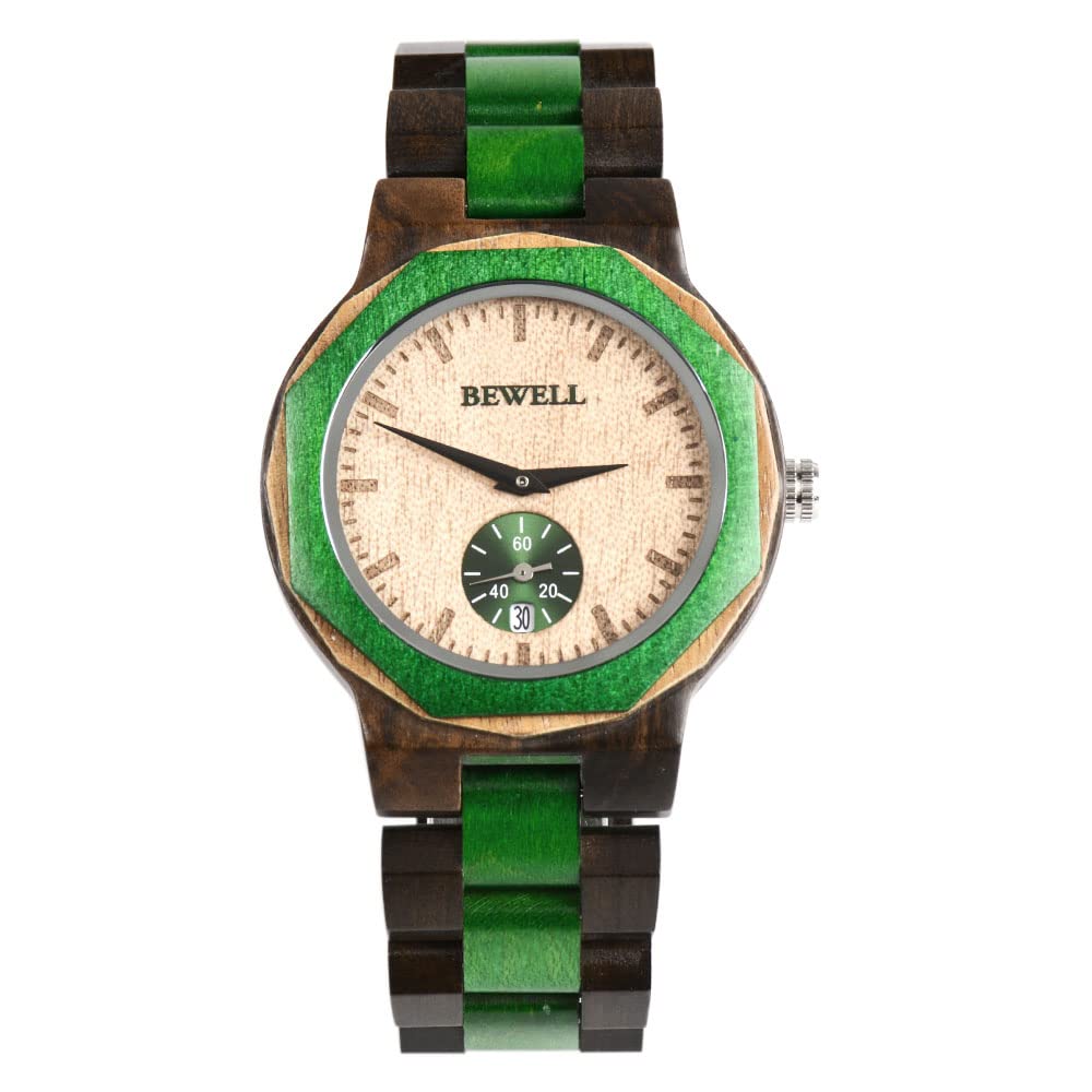 BEWELL Wooden Watch for Men - Natural Wooden Analog Wristwatch with Mixed Color Design, Casual & Stylish - Perfect for Everyday Wear, Outdoor Activities & Gifts