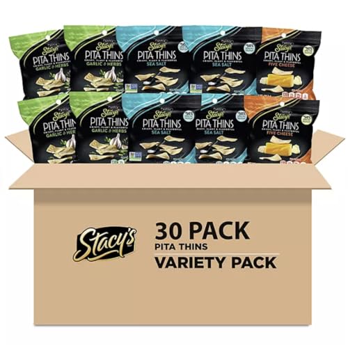 Stacy's Pita Thins Chips Variety Pack - 30 Count | Crispy, Flaky & Flavorful Healthy Snacks | Bulk Assortment for Office, School & Parties | Gluten-Free Pita Crackers for Dipping & Snacking