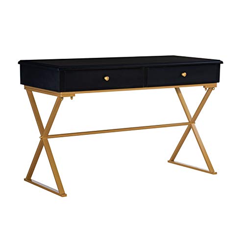 Riverbay 2-Drawer Black Metal Office Desk - Compact Writing Desk for Small Spaces, Home Office & Dorm Room