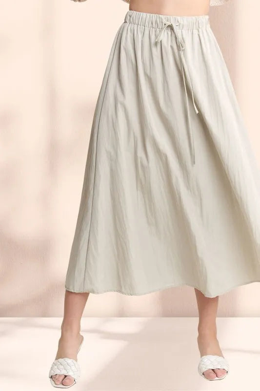 Drawstring Waist Crinkle Skirt for Women - Stylish Summer Elastic High Waist Flowy Skirt - Perfect for Beach, Vacation, and Casual Outings