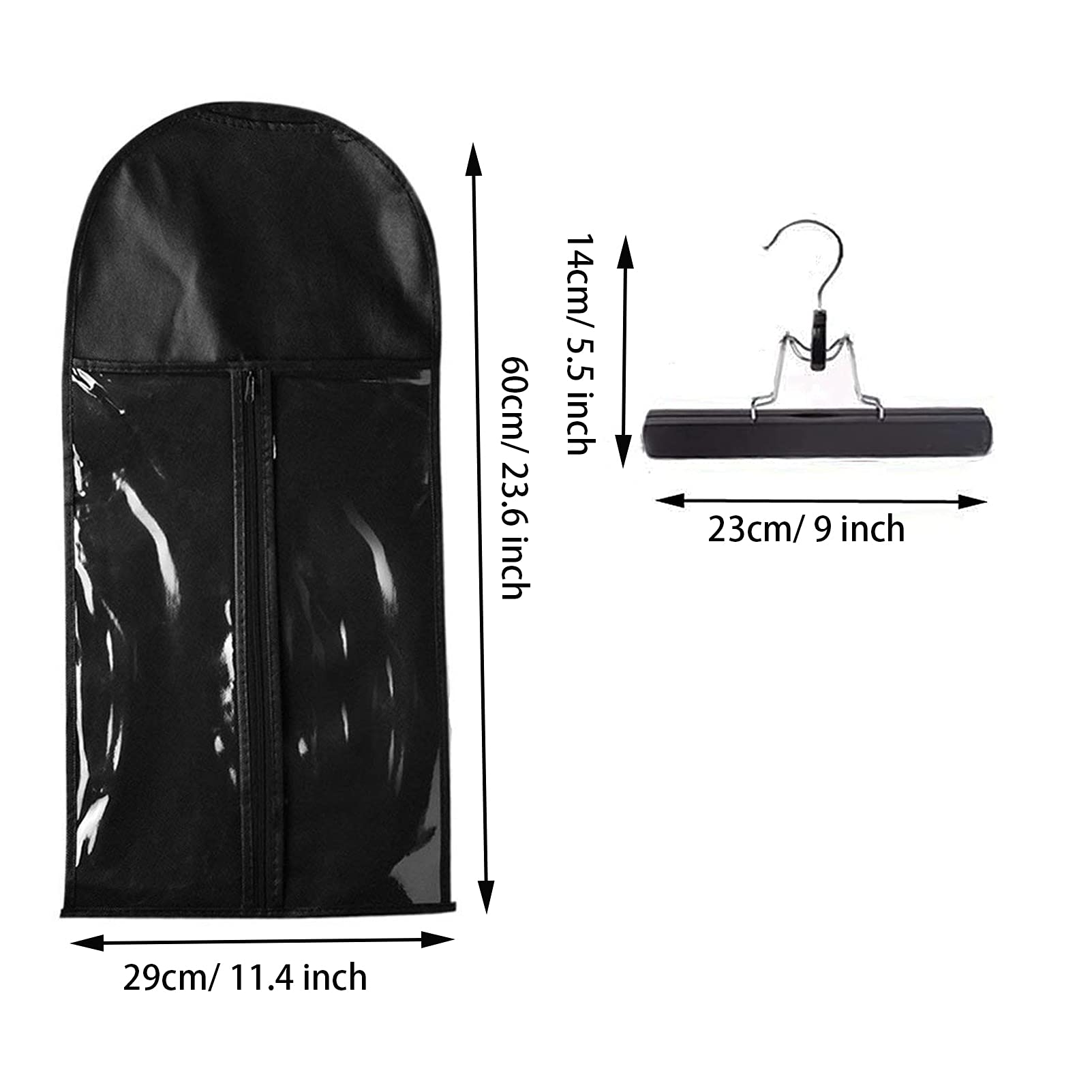 10pcs Wig Storage Bags with Wooden Hangers - Dustproof Hair Extensions Organizer for Beauty Salon, Travel & Daily Use (Black Bags + Black Hangers) - Perfect for Wig Protection & Storage at Home or On-the-Go