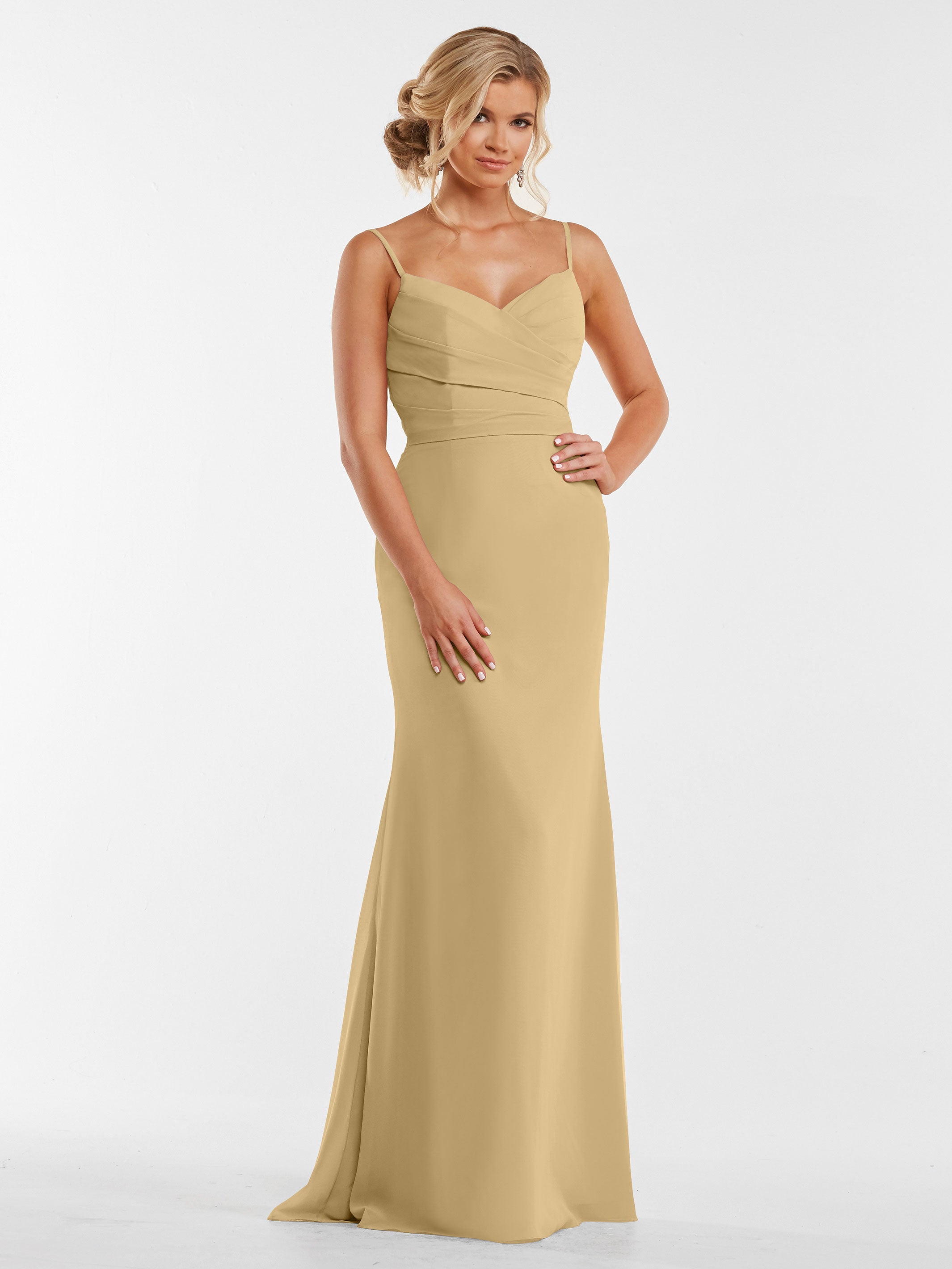 Elegant 80169 Chiffon Sheath Bridesmaid Dress with Pleated Bodice - Perfect for Weddings, Formal Events & Special Occasions