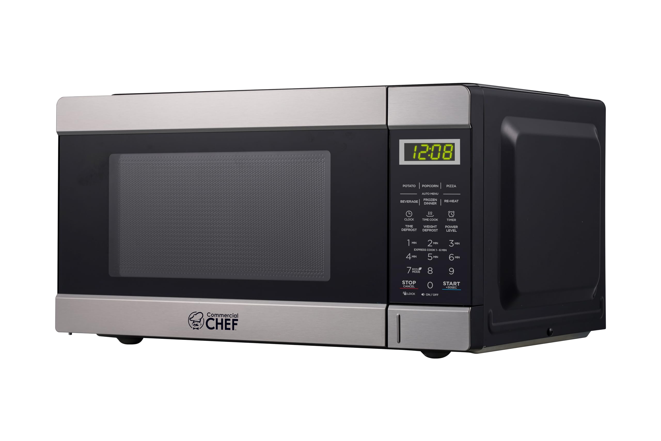 Commercial Chef 0.9 Cu Ft Stainless Steel Countertop Microwave - 900W with 10 Power Levels, Digital Controls, Push Button, Child Lock, Timer & Quick-Touch Menu - Perfect for Home Kitchen, Office Breakroom & Small Spaces