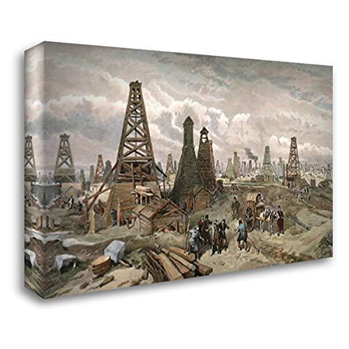 Baku Oil Wells on the Caspian Sea - 24x18 Stretched Canvas Art Print by William Simpson - Perfect for Home, Office & Gallery Wall Decor