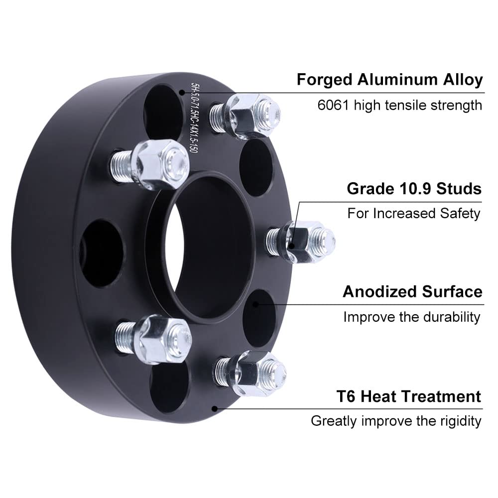 DCVAMOUS 4PC Black 5x5 Hubcentric Wheel Spacers 1.5 Inch (38mm) with 1/2