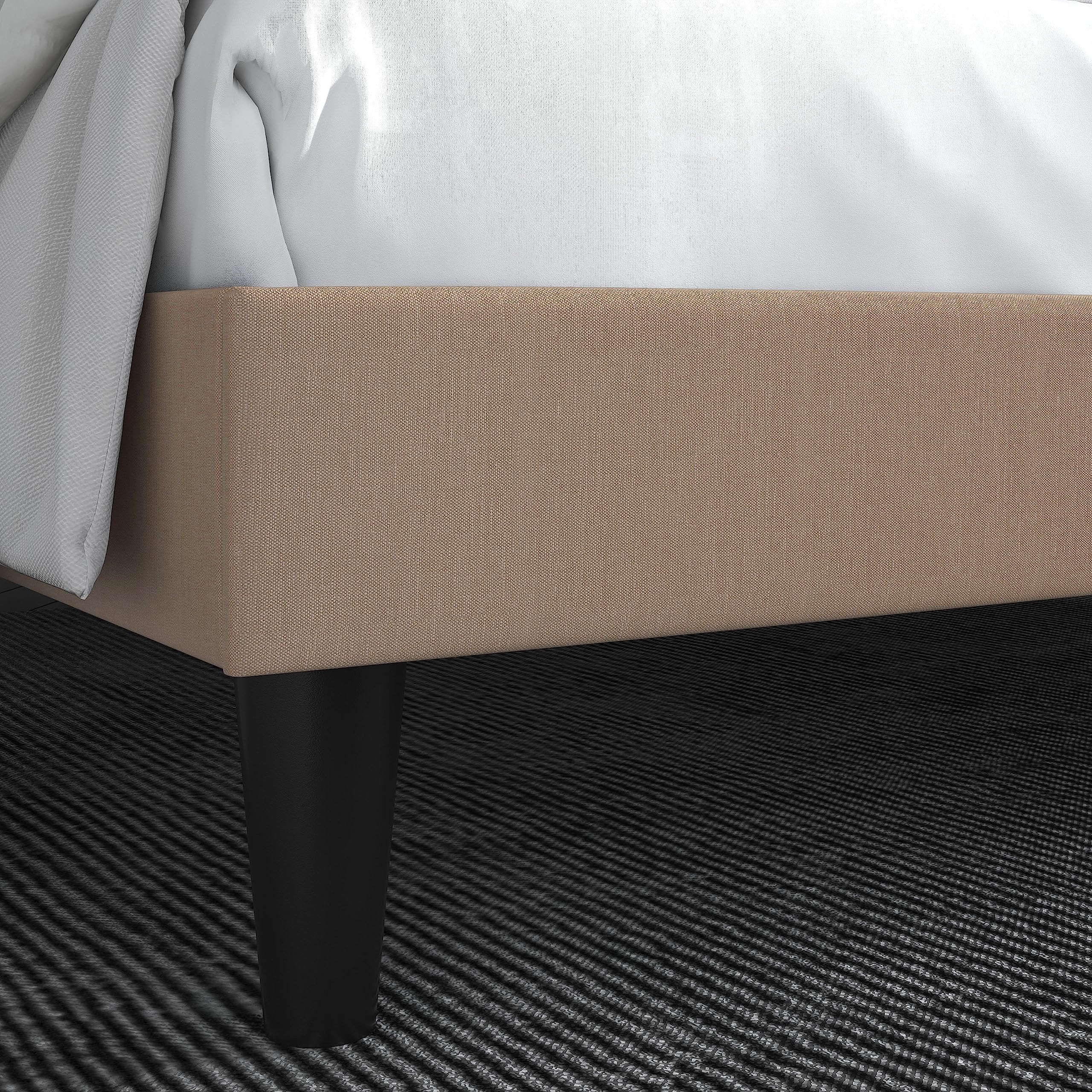 SHA CERLIN King Size Bed Frame with Button Tufted Headboard - Upholstered Fabric Platform Bed with Wooden Slats, No Box Spring Required, Beige - Perfect for Master Bedroom, Guest Room & Modern Home Decor
