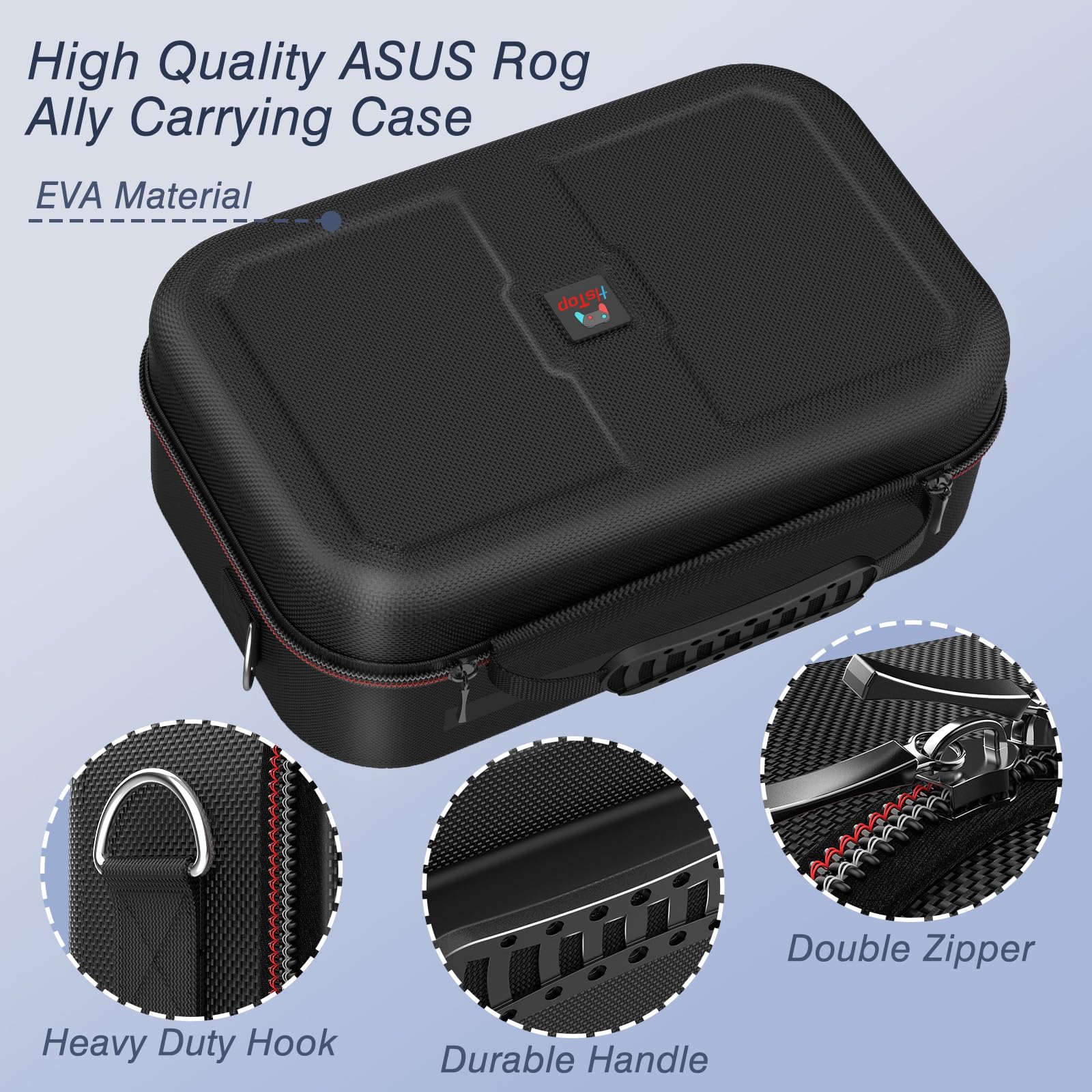 HSTOP Shockproof Protective Carrying Case for ASUS ROG Ally - Large Storage Travel Case for Gaming Handheld Console with Pockets for Charger, Headphones & Accessories - Perfect for Travel, Commuting & Gaming On-The-Go (Black)