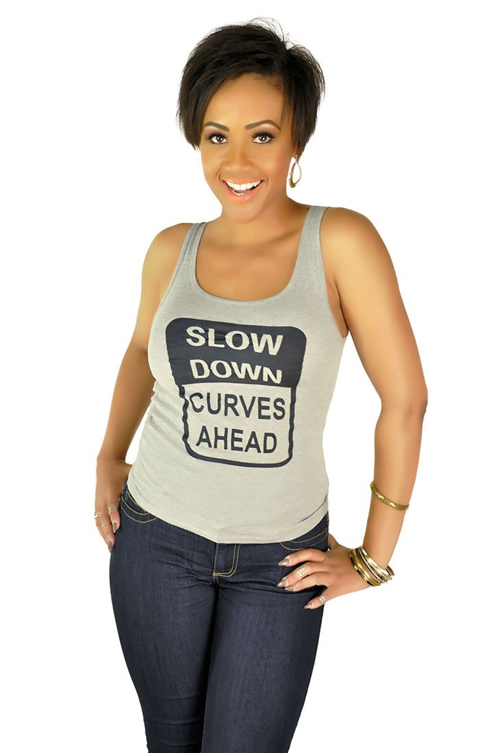 Poetic Justice Curvy Women's Slow Down Curves Ahead Scoop Neck Tank Top - Comfortable Stretchy Fitted T-Shirt for Plus Size Women - Perfect for Casual Wear, Summer Outfits & Body Positivity Fashion