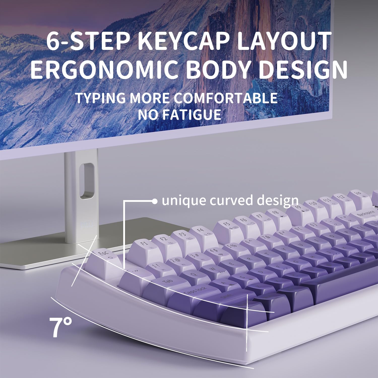 EWEADN V97 Cute Creamy Wireless Gaming Keyboard - Bluetooth/2.4GHz Dual Mode, RGB Backlit, Media Knob, Ergonomic Curved Design, Rechargeable Quiet Mechanical Keyboard for MAC/PC/Xbox (Gradient Purple) - Perfect for Gaming, Office Work & Late-Night Typing