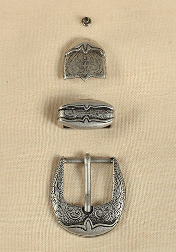 Antique Silver Buckle Set with Ornaments - Vintage Style Belt Accessories for Costumes, Steampunk & Renaissance Fairs