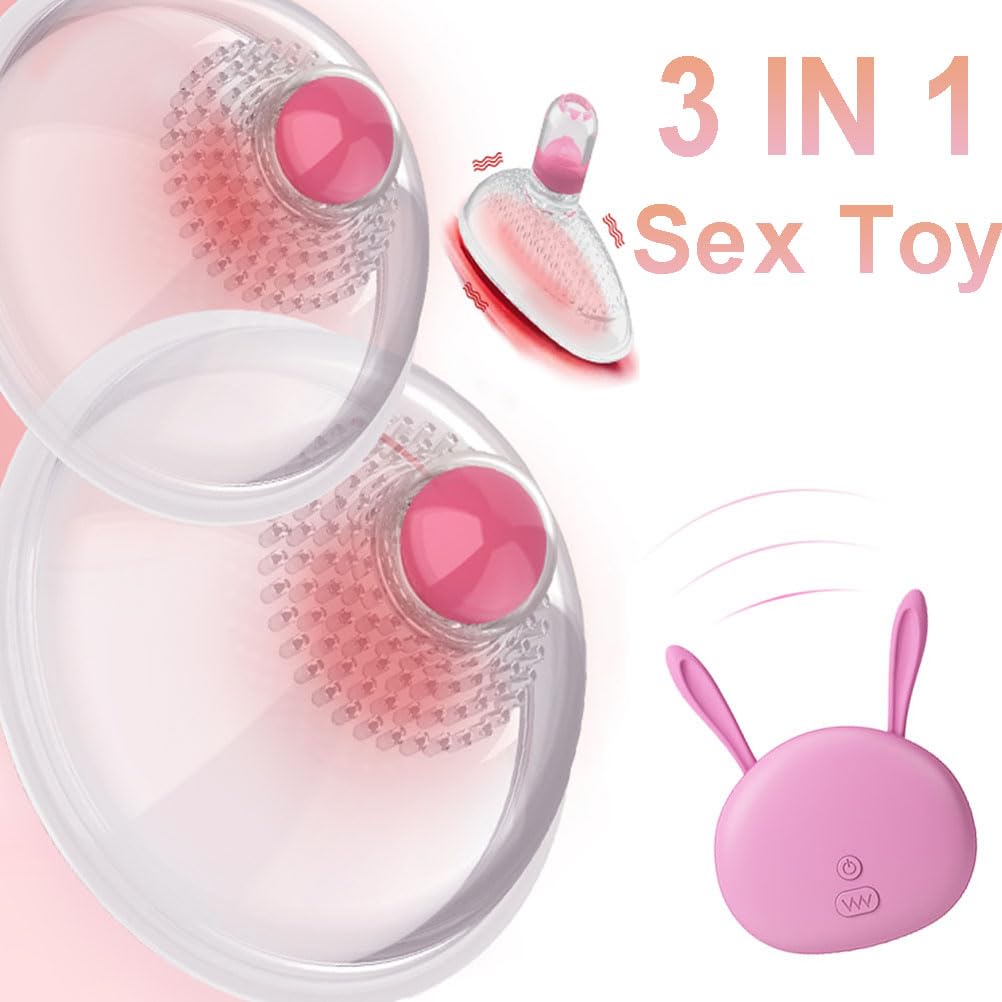 3-in-1 Rechargeable Nipple Vibrator & Clit Sucker - Pink Adult Sex Toy for Women & Couples | Nipple Stimulator, Sucking Massager with Vibrating Clamps | Perfect for Foreplay, Sensual Play & Couples Intimacy