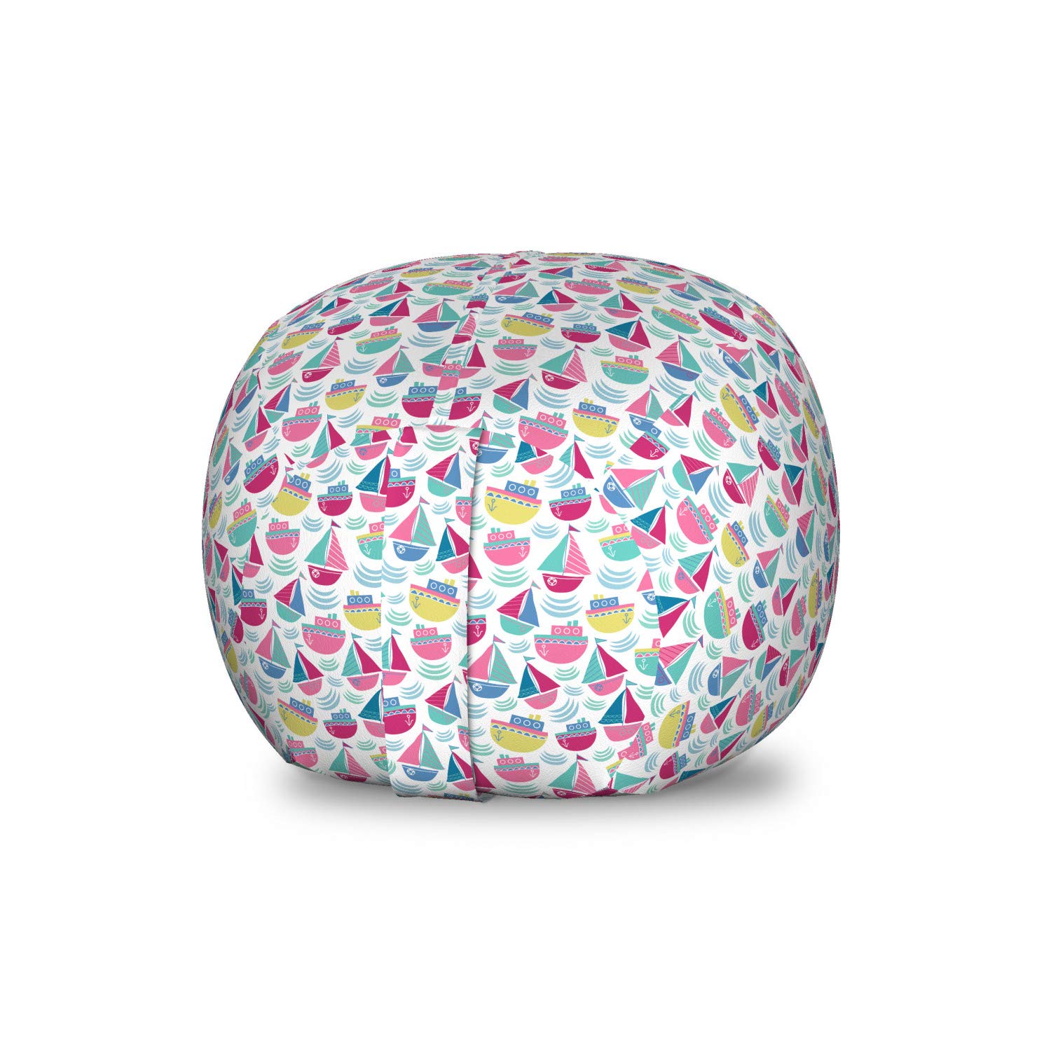 Ambesonne Cartoon Toy Storage Bag Chair with Sail Boats & Yachts Design - Washable Stuffed Animal Organizer for Kids Room, Small Size in Magenta Turquoise - Perfect for Bedroom, Playroom & Nursery Organization