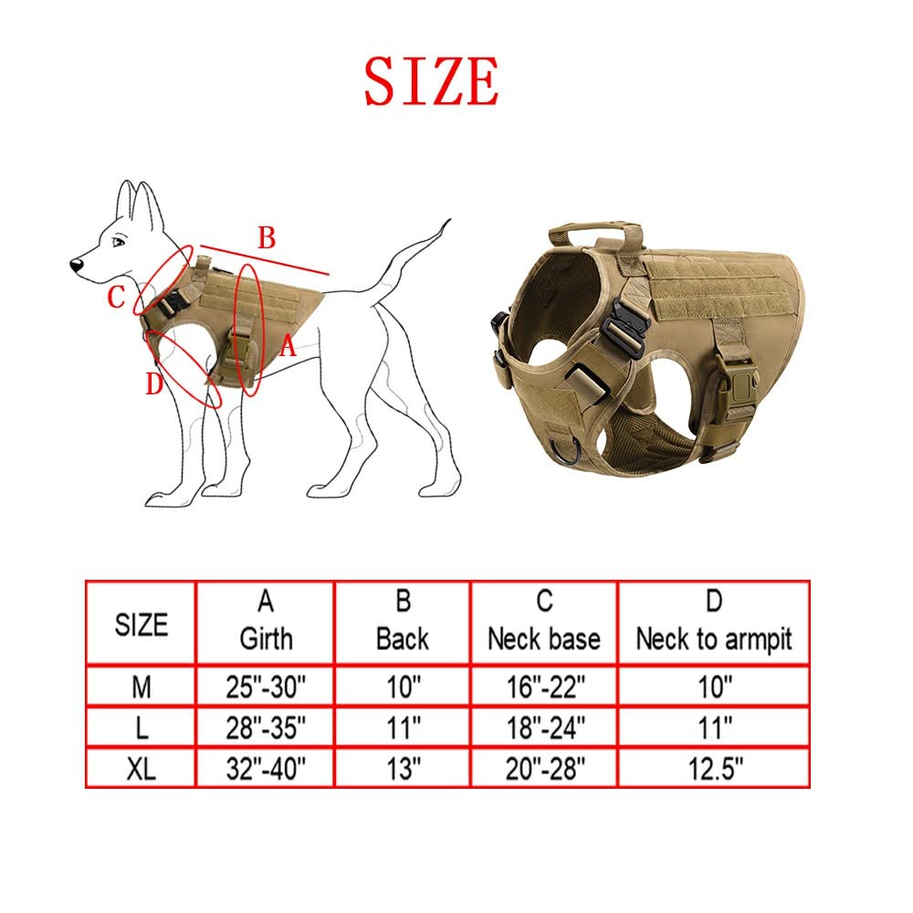 Tactical Dog Harness for Service & Hunting - Adjustable Military-Grade Molle Nylon Vest with Handle, Water-Resistant & Comfortable for K9 Training (Camouflage, Brown, Medium) - Perfect for Police Patrols, Outdoor Adventures & Working Dogs