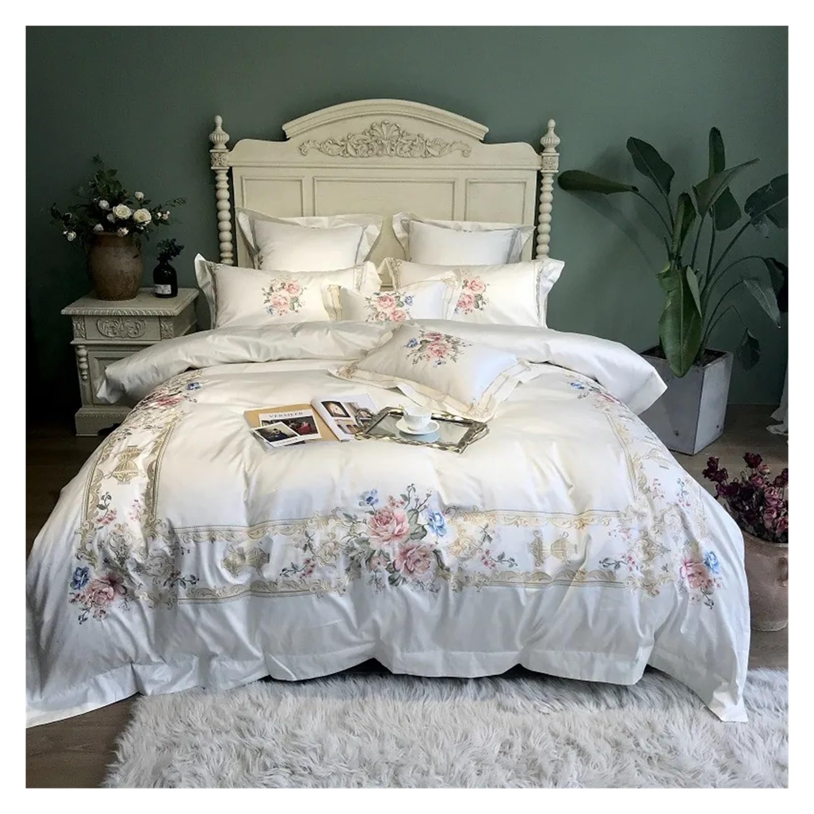 Luxury 1000TC Egyptian Cotton Bedding Set - Queen, King & Super King Size - Embroidered White Duvet Cover & Sheet Set for Ultimate Comfort & Elegance | Perfect for Master Bedrooms, Guest Rooms & Luxury Hotels
