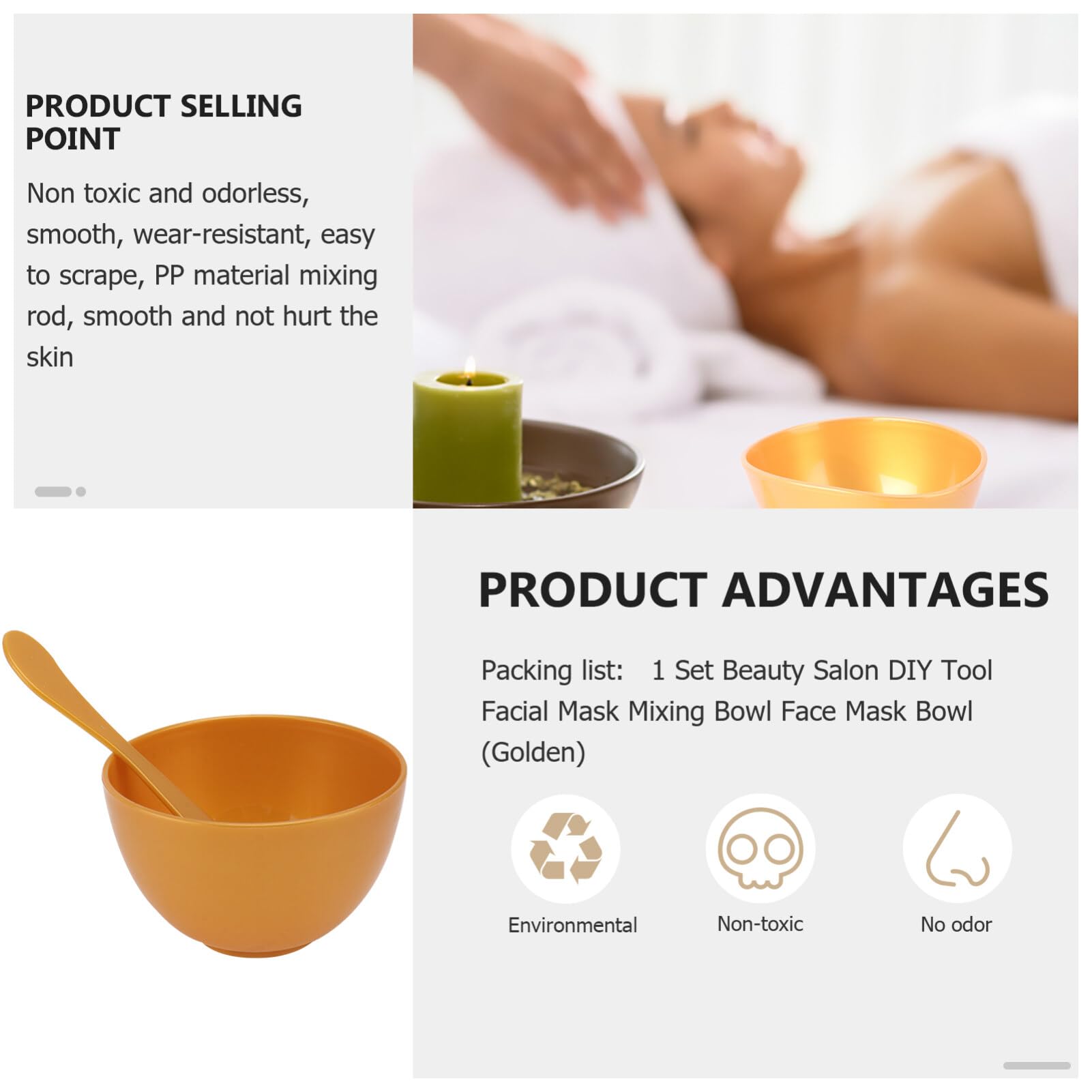 Beaupretty Gold Face Mask Mixing Bowl with Stick Spatula - DIY Facial Mask Applicator & Body Butter Container Set for Skincare & Beauty Treatments at Home or Salon