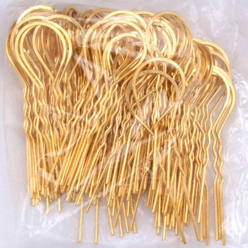 FRCOLOR 10pcs U-Shaped Hair Pins - Metal Bun Hairpins & Wavy Bobby Pins for Women & Girls - DIY Hair Accessories & Headpieces (Golden) - Perfect for Updos, Braids, Weddings & Everyday Styling
