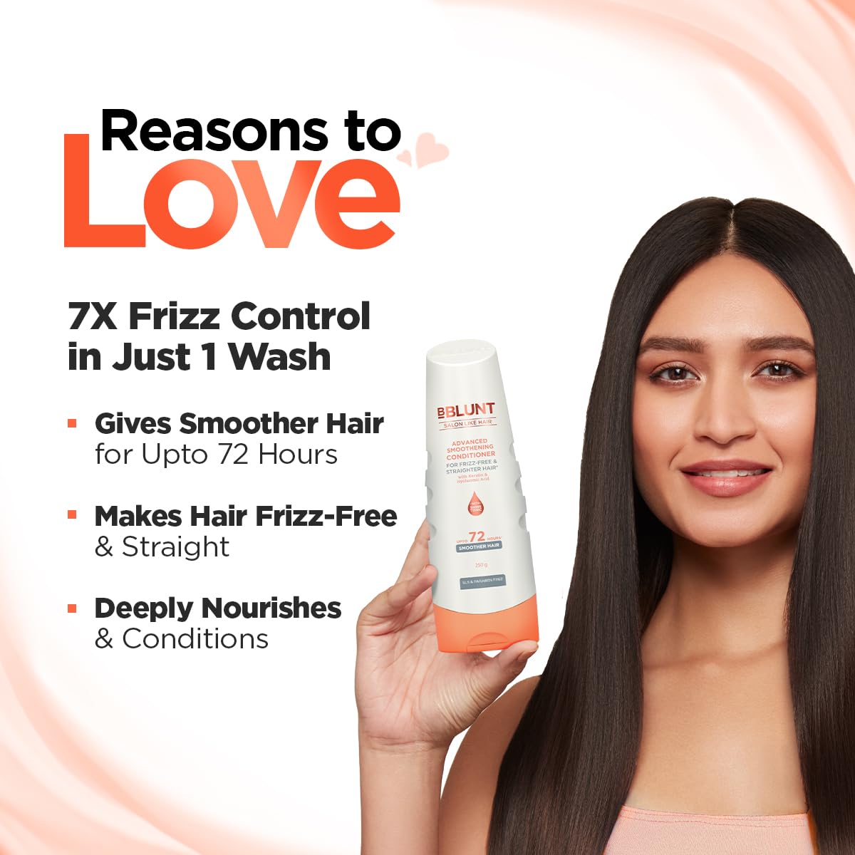BBLUNT Advanced Smoothening Conditioner with Keratin & Hyaluronic Acid - 250g | Frizz-Free & Straight Hair Treatment | Deep Nourishment & Shine | For Men & Women | Perfect for Daily Use & Salon-Like Results at Home