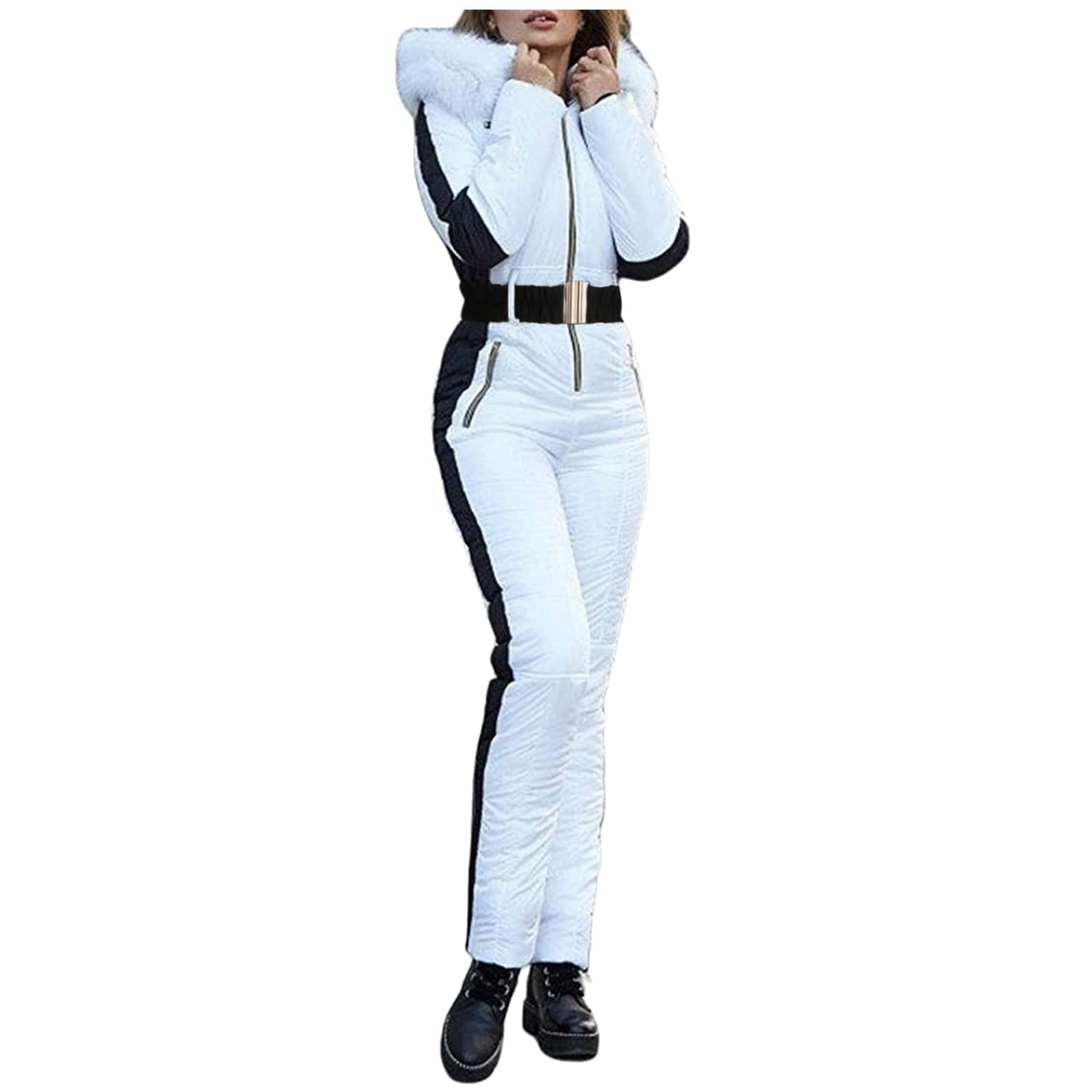 Women's Waterproof Snow Suits - Winter Ski Jumpsuit with Hooded Fur Collar for Outdoor Sports & Skiing | Warm Onesie Romper for Snowboarding, Hiking & Cold Weather Activities