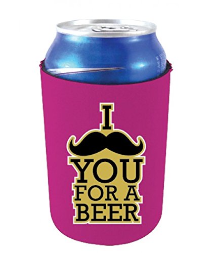 Collapsible Beer Can Cooler with Mustache Design - Fuchsia | Perfect for Parties, BBQs, and Outdoor Events