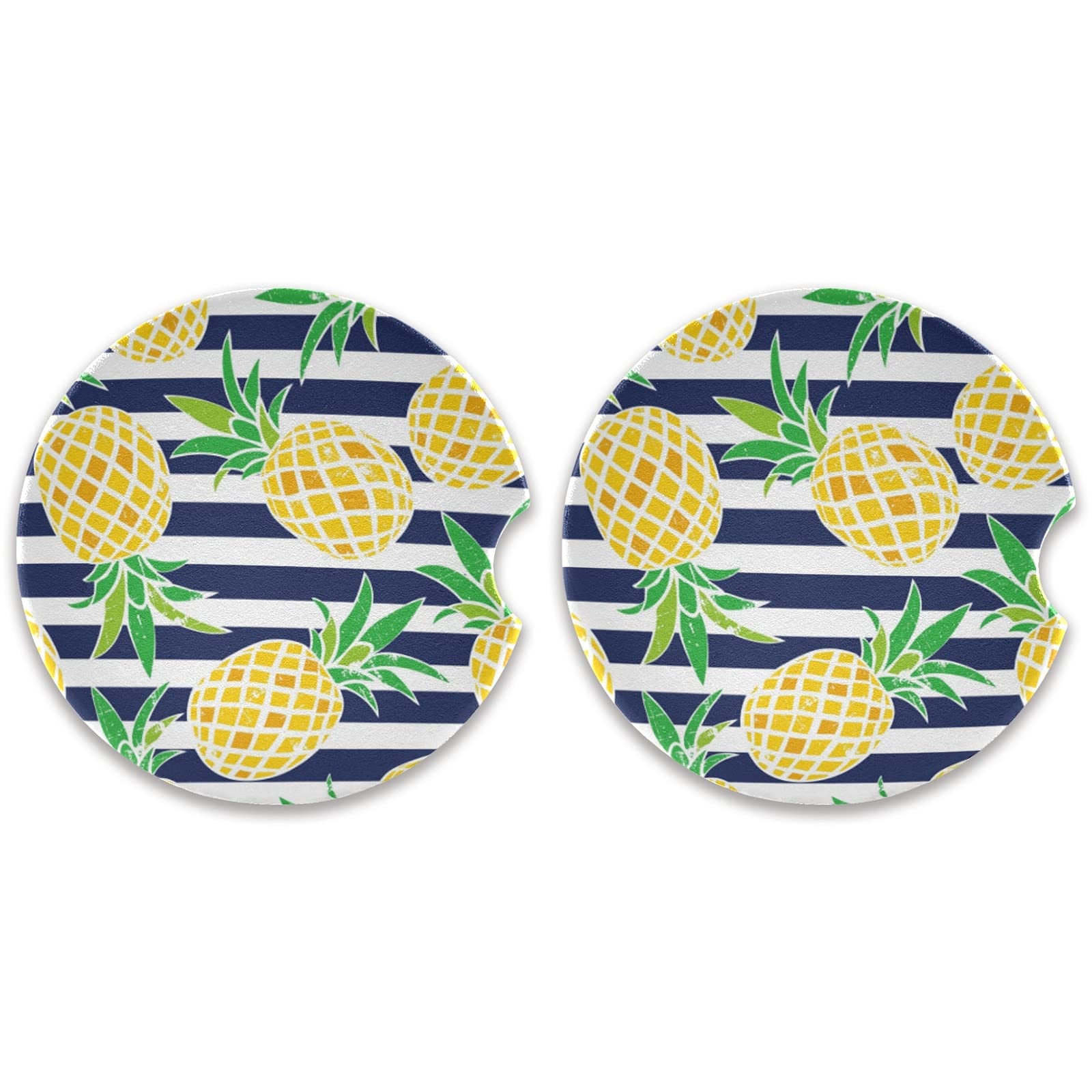 2 Pack Absorbent Ceramic Car Cup Holder Coasters - Non-Slip Pineapple Design for Drinks, 2.5 Inch - Perfect for Cars, Trucks & SUVs (Great Gift for Coffee & Tea Lovers)
