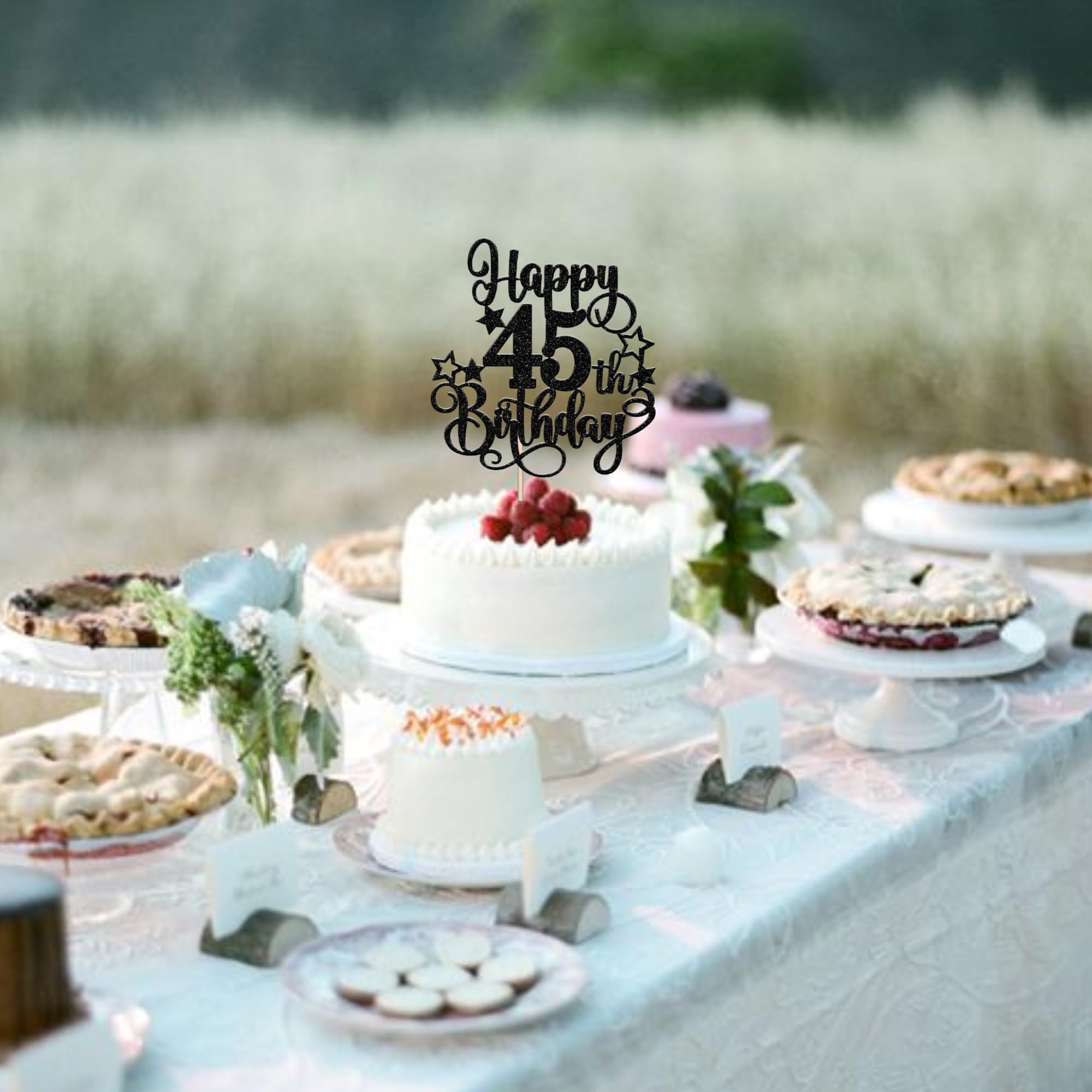 1 PCS Happy 45th Birthday Cake Topper - Glitter 'Cheers to 45 Years' Cake Decoration for 45th Birthday Party Supplies (Black) | Perfect for Anniversary Celebrations, Milestone Parties & Festive Decor