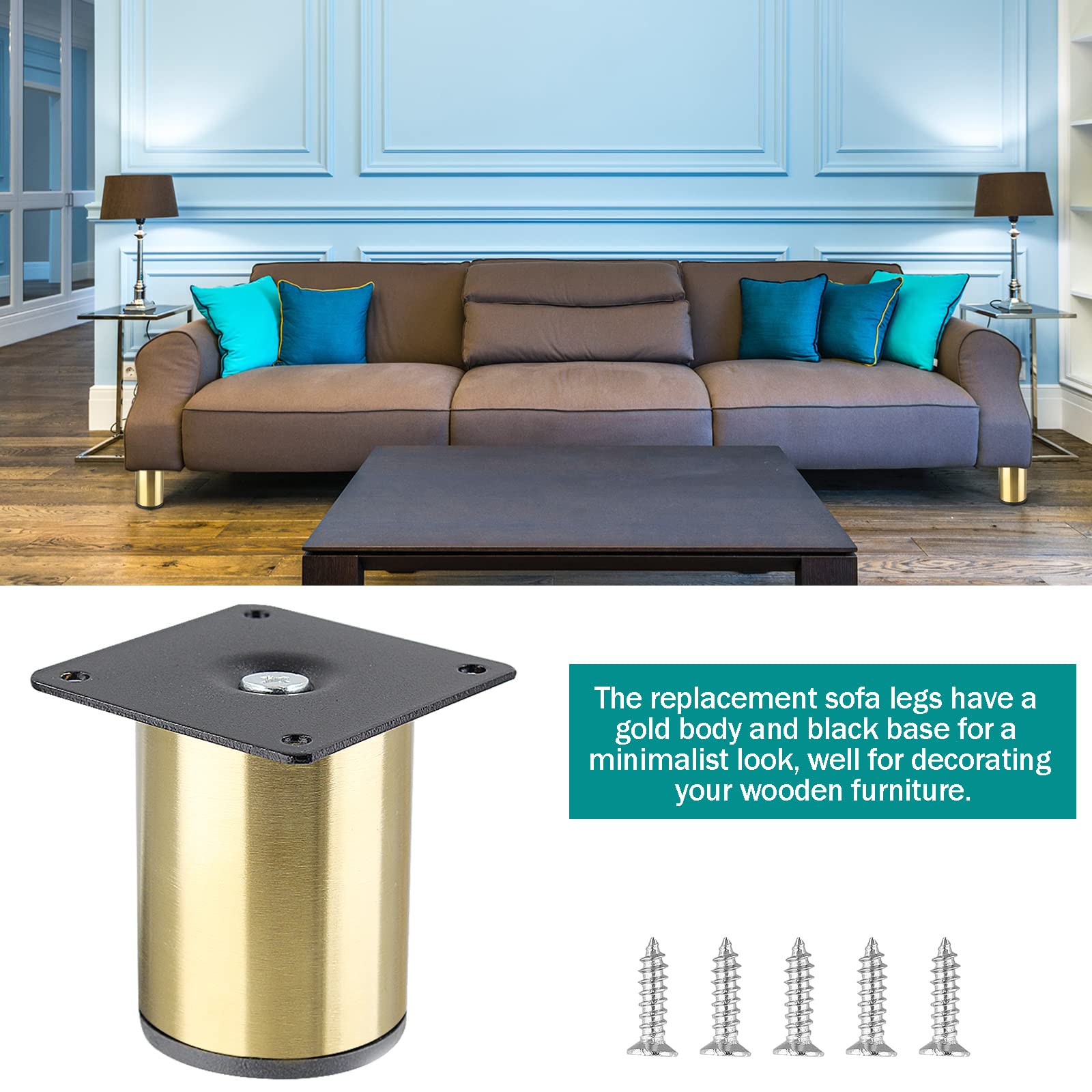 4-Pack Stainless Steel Furniture Legs 3 Inch (80mm) - Gold Cabinet Feet for Sofa, Vanity Desk, Dresser, Shelf, Futon, Coffee Table & Nightstand | Durable Replacement Couch Legs & Ottoman Supports for Home & Office Furniture
