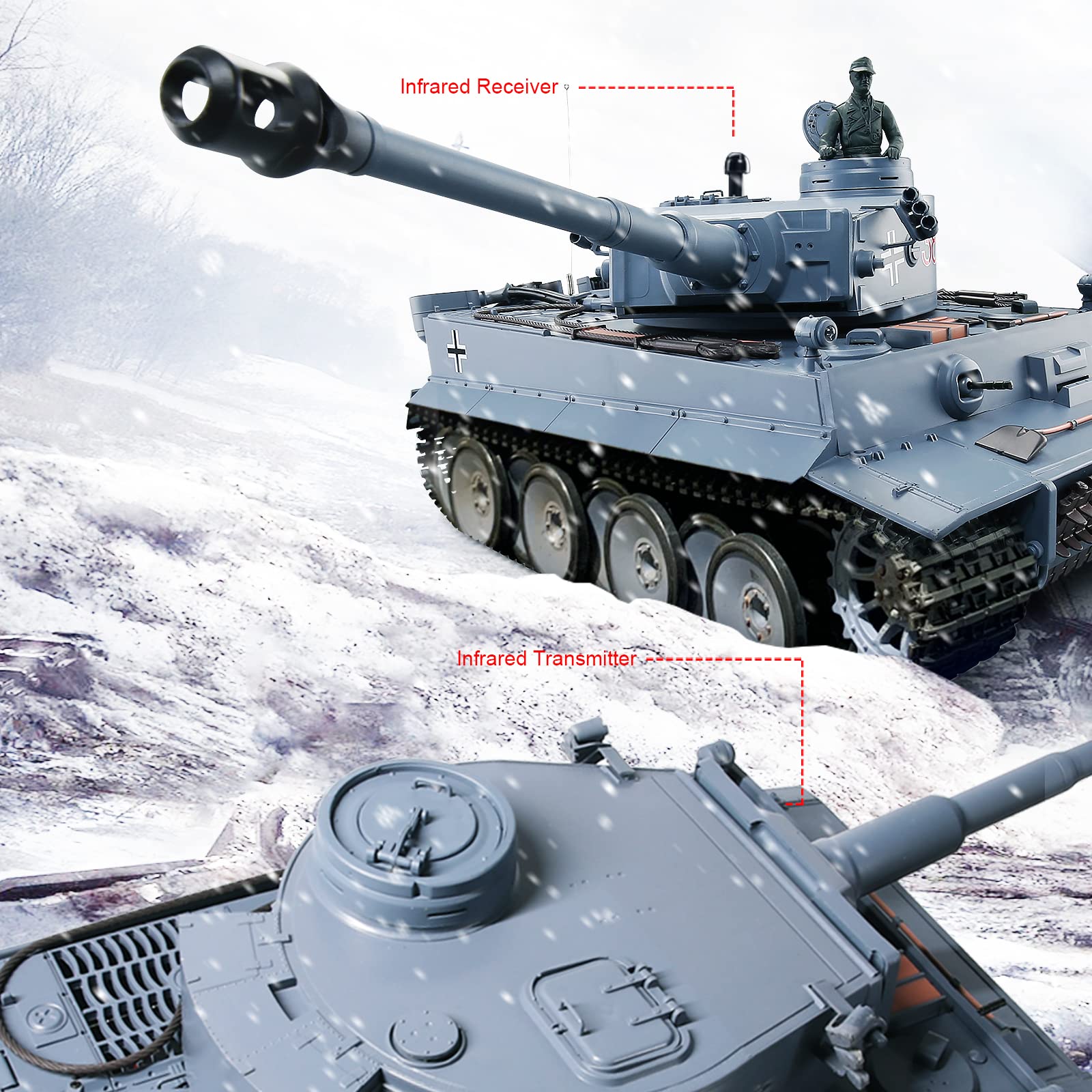 Heng Long 1:16 Scale German Tiger I Gray RC Tank - 2.4GHz Remote Control Military Vehicle with 320° Rotating Turret - Collectible Model Tank for Adults & Teens 14+ | Perfect for Military Enthusiasts, Collectors, and Battle Simulation Play