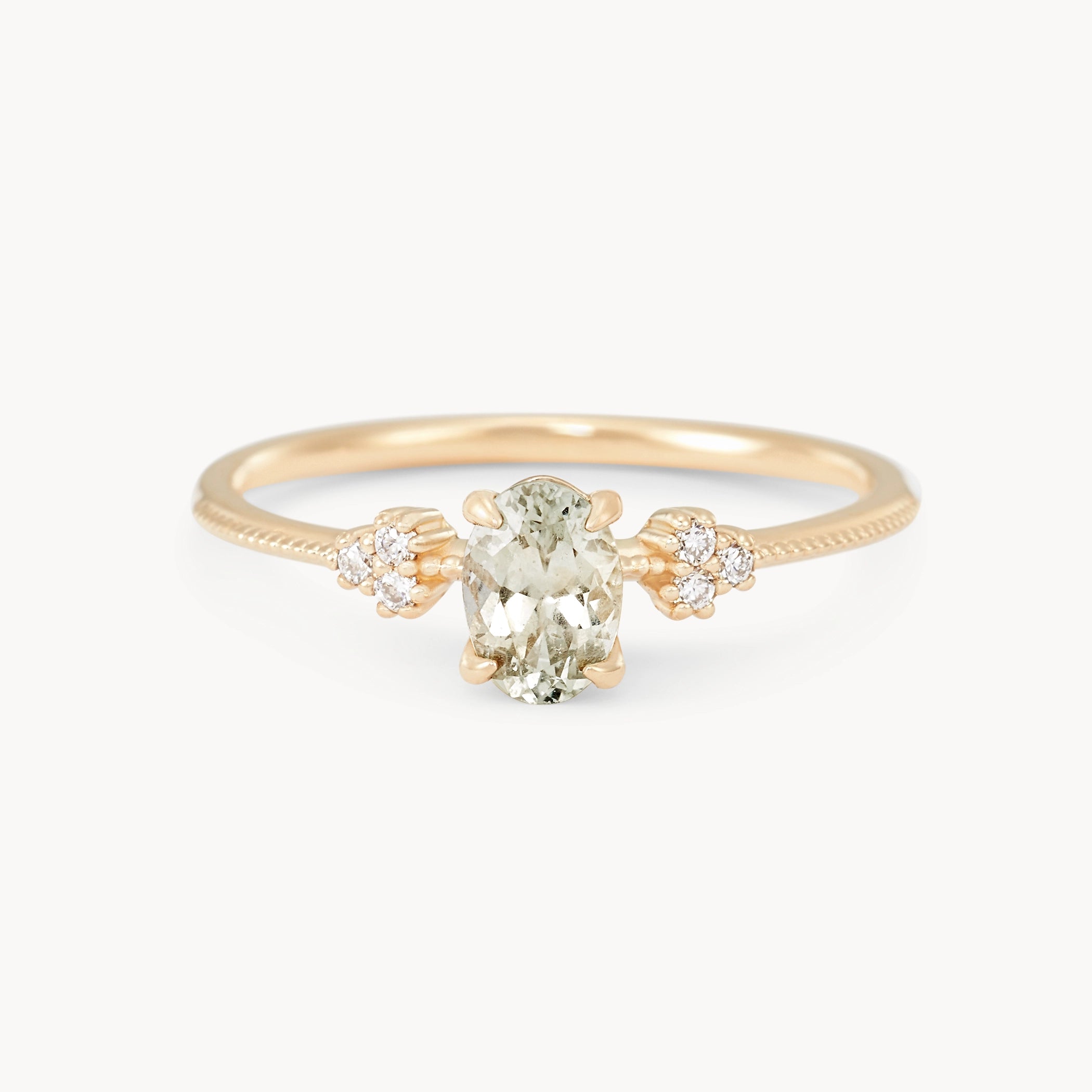 Starlit Whisper Unique 14K Yellow Gold Oval Green Sapphire Ring – Perfect for Engagement, Anniversary & Special Occasions