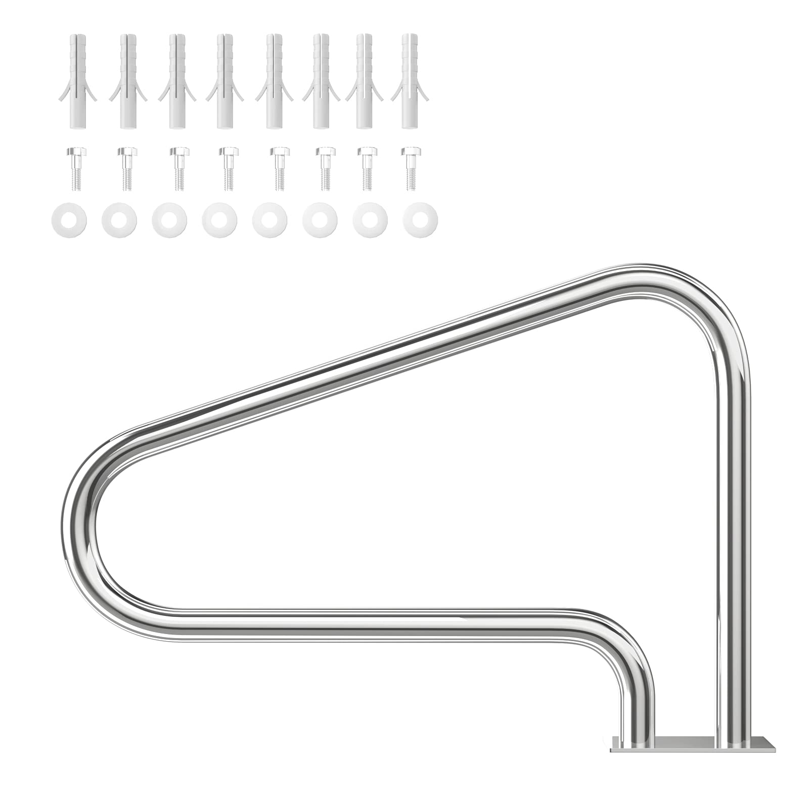 Stainless Steel Pool Handrail for Inground Pools - 2 Pack Safety Railings with Base Plate (46