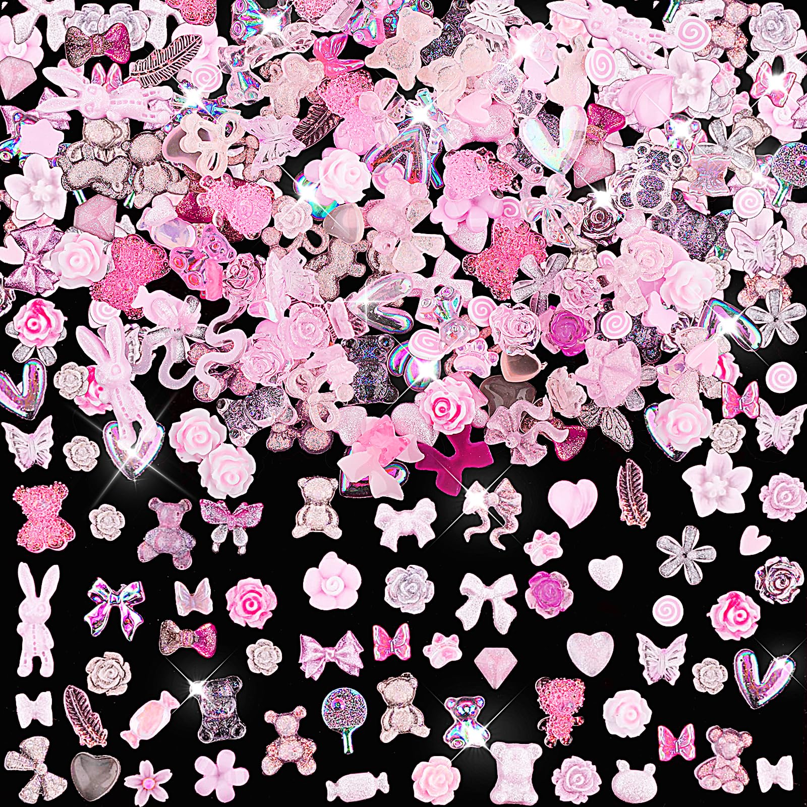 200 Pcs 3D Nail Charms Set - Rose, Bow, Flower & Heart Shaped Nail Art Accessories for DIY Nail Decoration | Perfect for Nail Salons, Home Manicures, Parties & Gift Giving