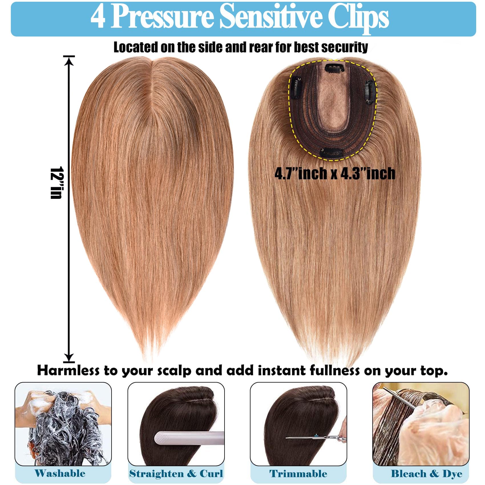 Premium 14 Inch Human Hair Toppers for Women - 150% Density Remy Hair Extensions with Silk Base, No Bangs Clip-In Hair Pieces for Thinning Hair (#06) | Perfect for Daily Wear, Special Occasions & Hair Volume Enhancement