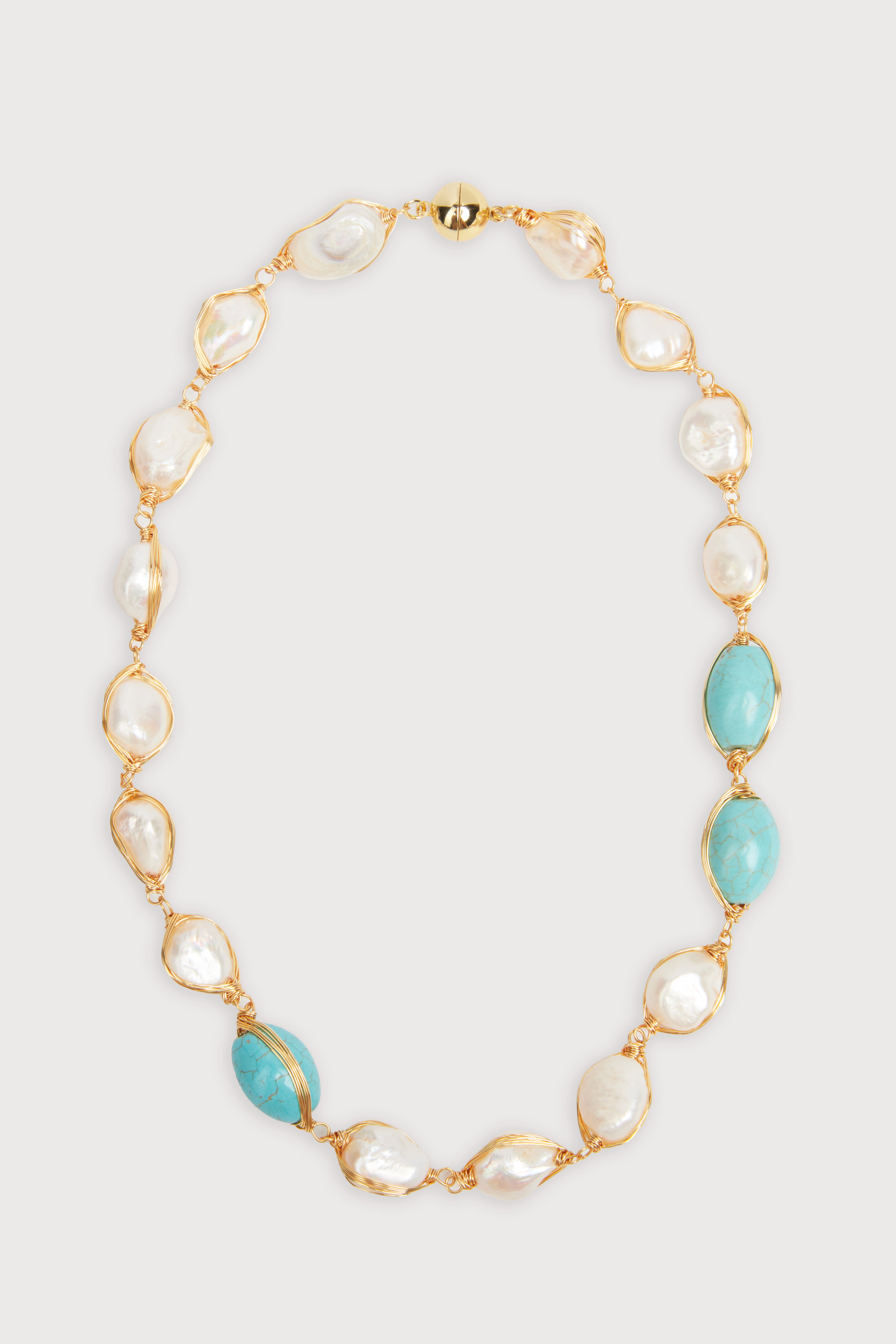 Elegant Turquoise Baroque Pearl Necklace for Women | Handmade Vintage Jewelry Gift | Perfect for Weddings, Parties & Special Occasions