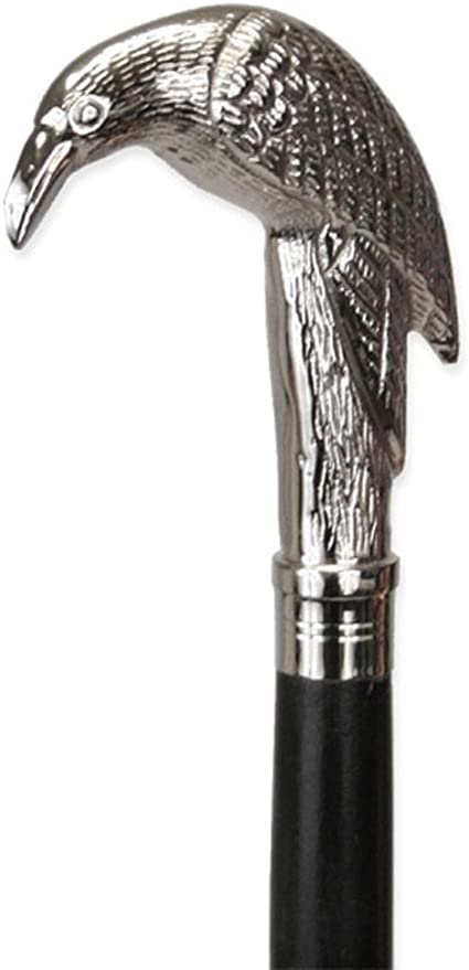 Silver Victorian Sitting Crow Long Walking Stick Cane with AL Handle - Elegant Wooden Walking Cane for Men & Women - Perfect for Costume, Cosplay, Vintage Fashion & Daily Support