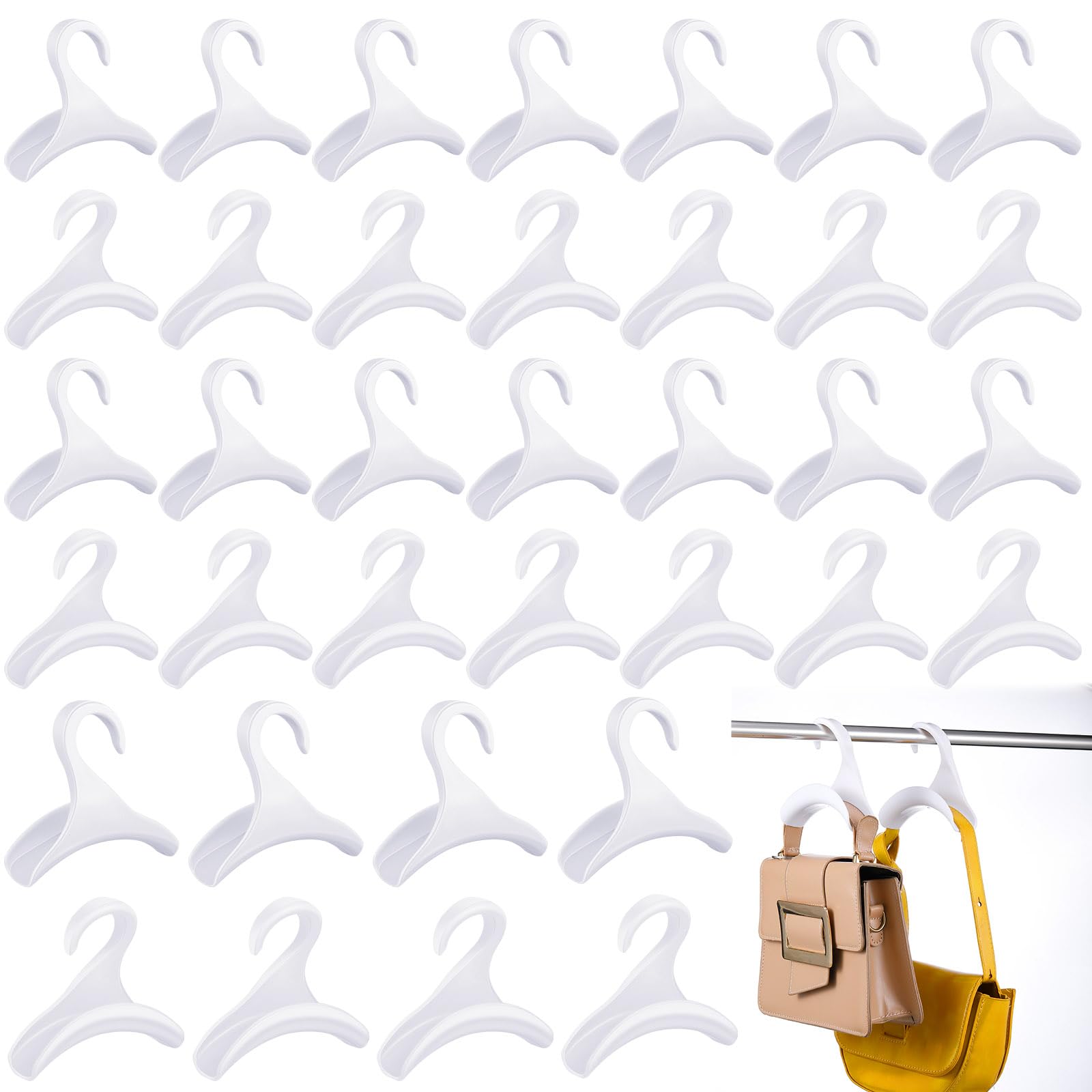 Maitys 36 Pcs Acrylic Purse Hanger Hook - Handbag Organizer for Closet Storage, Over The Door Hook Rack for Tote Bags, Backpacks & Satchels (White) - Perfect for Bedroom, Closet & Entryway Organization