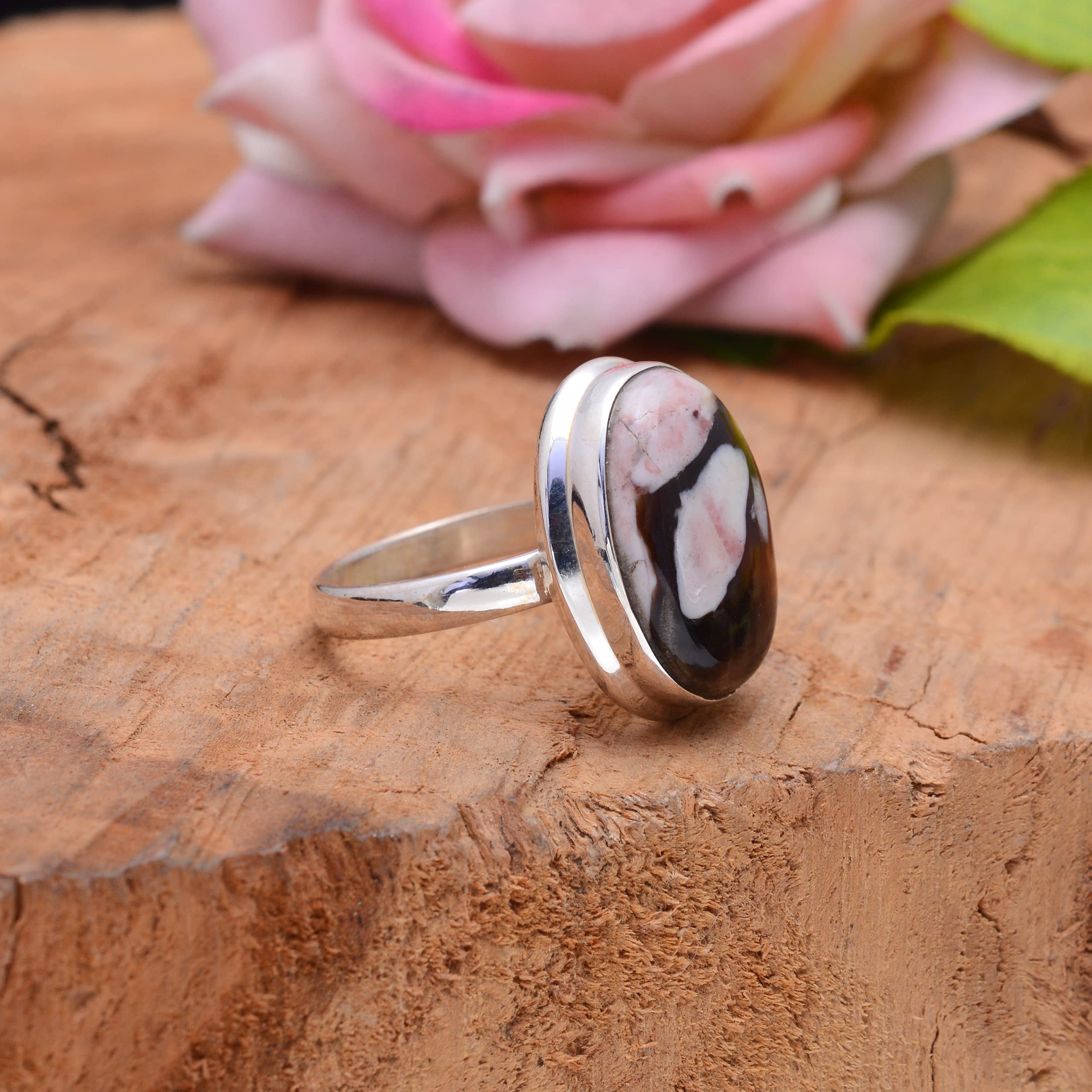 Veracity Jewelry Peanut Wood Jasper Rings for Women - 925 Sterling Silver Healing Meditation Jewelry with Coffee Color Jasper Gemstone - Handmade VSR-131 Ring for Spiritual Wellness & Everyday Elegance