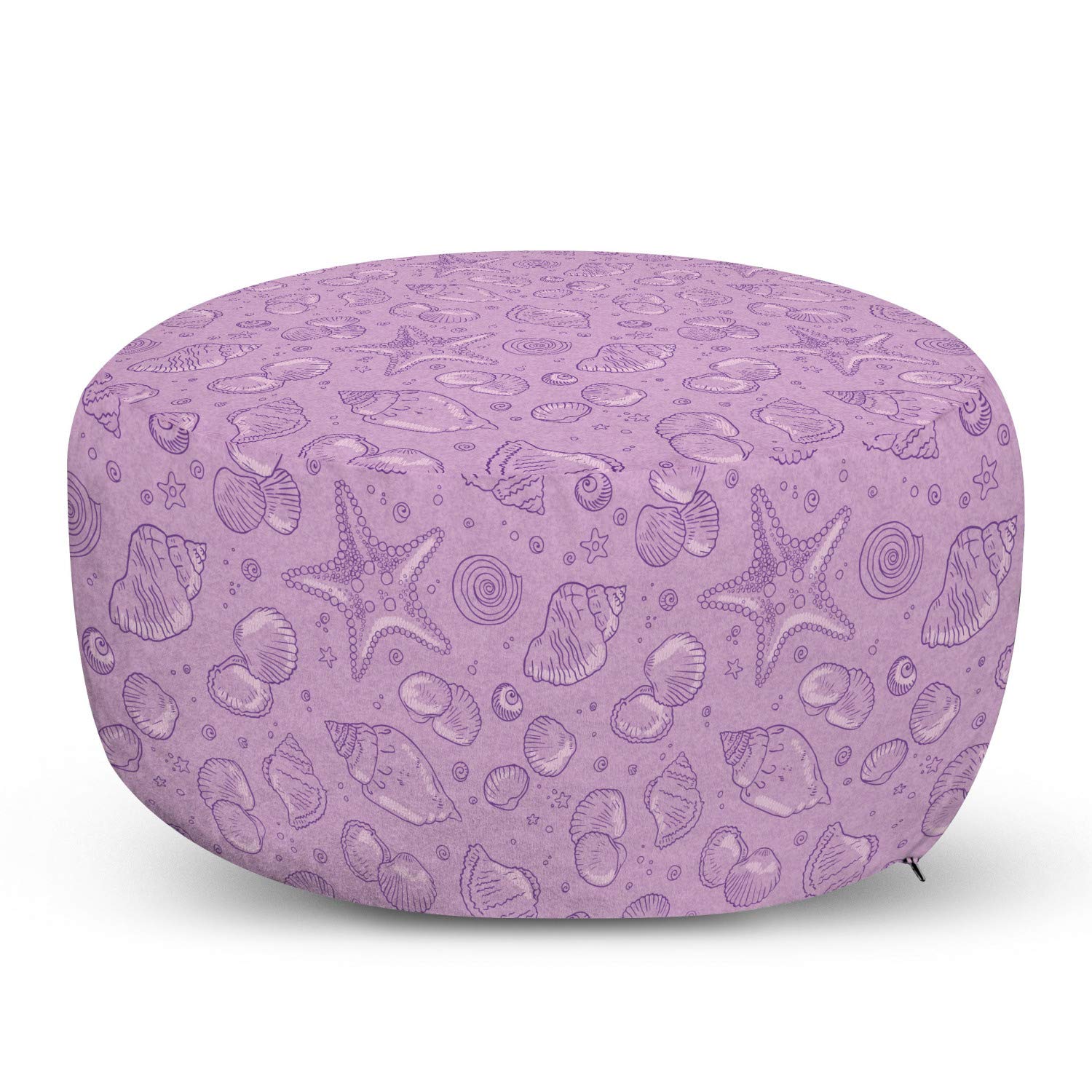 Ambesonne Ocean Themed Pouf Cover with Zipper - Deep Sea Starfish, Shells & Aquatic Bubbles Print - Soft Decorative Fabric Unstuffed Case (30