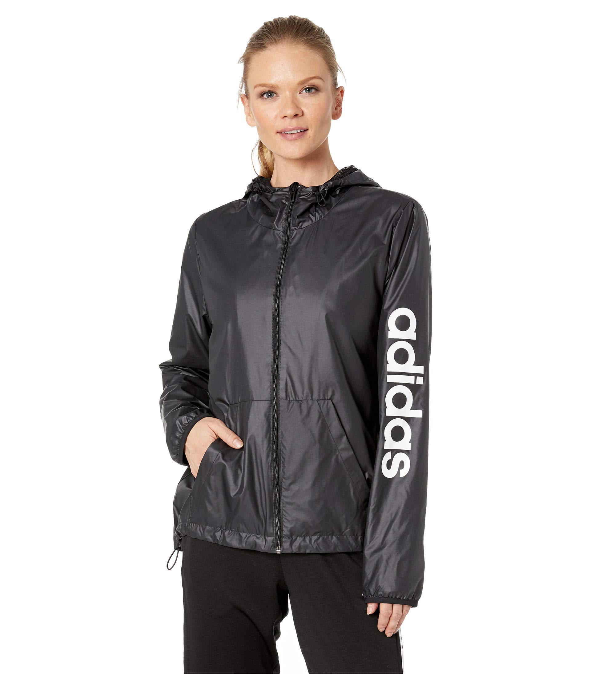 adidas Women's Essentials Linear Windbreaker Jacket - Lightweight Water-Resistant Running Hoodie for Outdoor Sports & Casual Wear