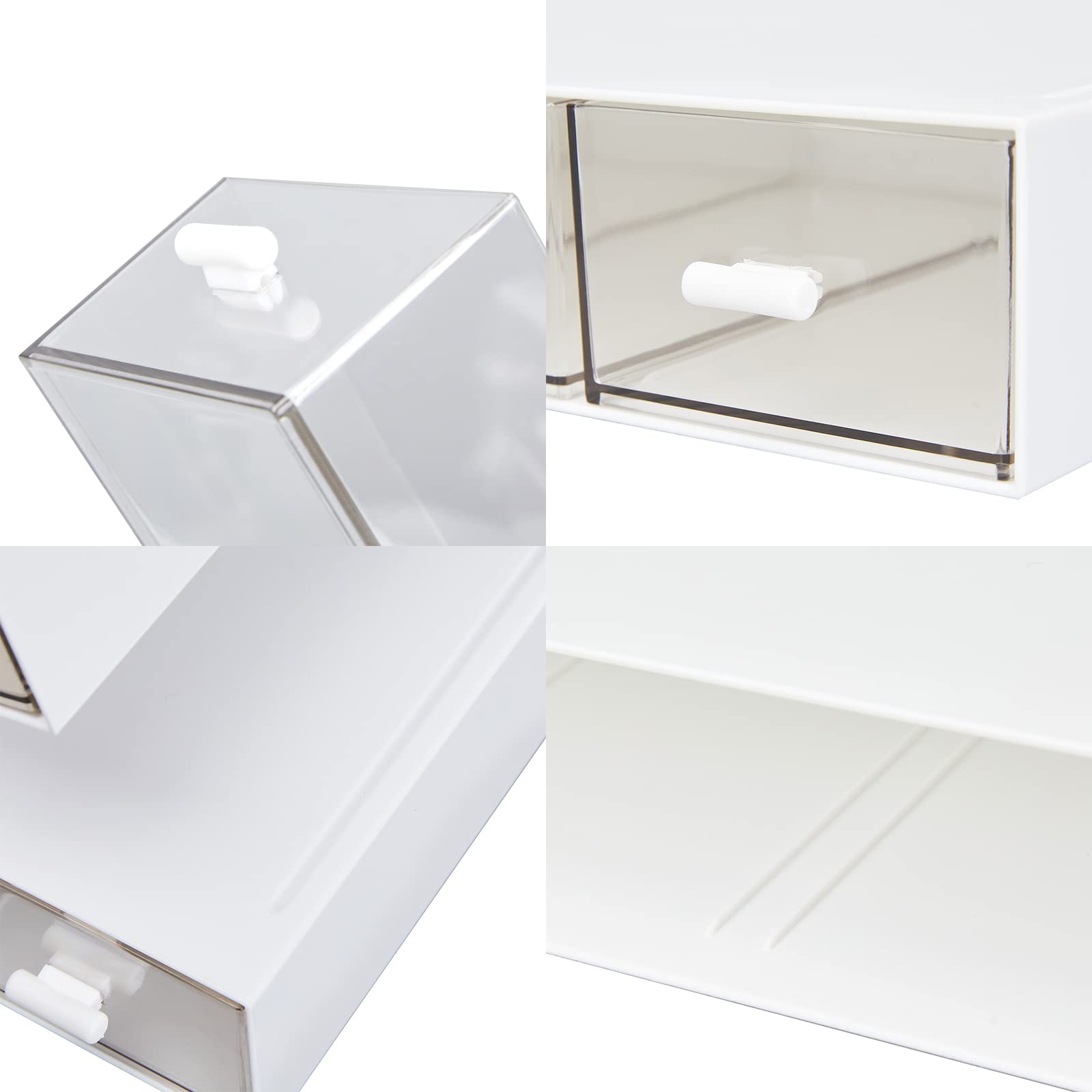 3-Drawer Clear Plastic Desk Organizer - Office Supplies Storage Box for Gel Pens, Pencils, Markers, Tape, Erasers, Paperclips & Chargers | Perfect for Home Office, School Desk & Workspace Organization (White)