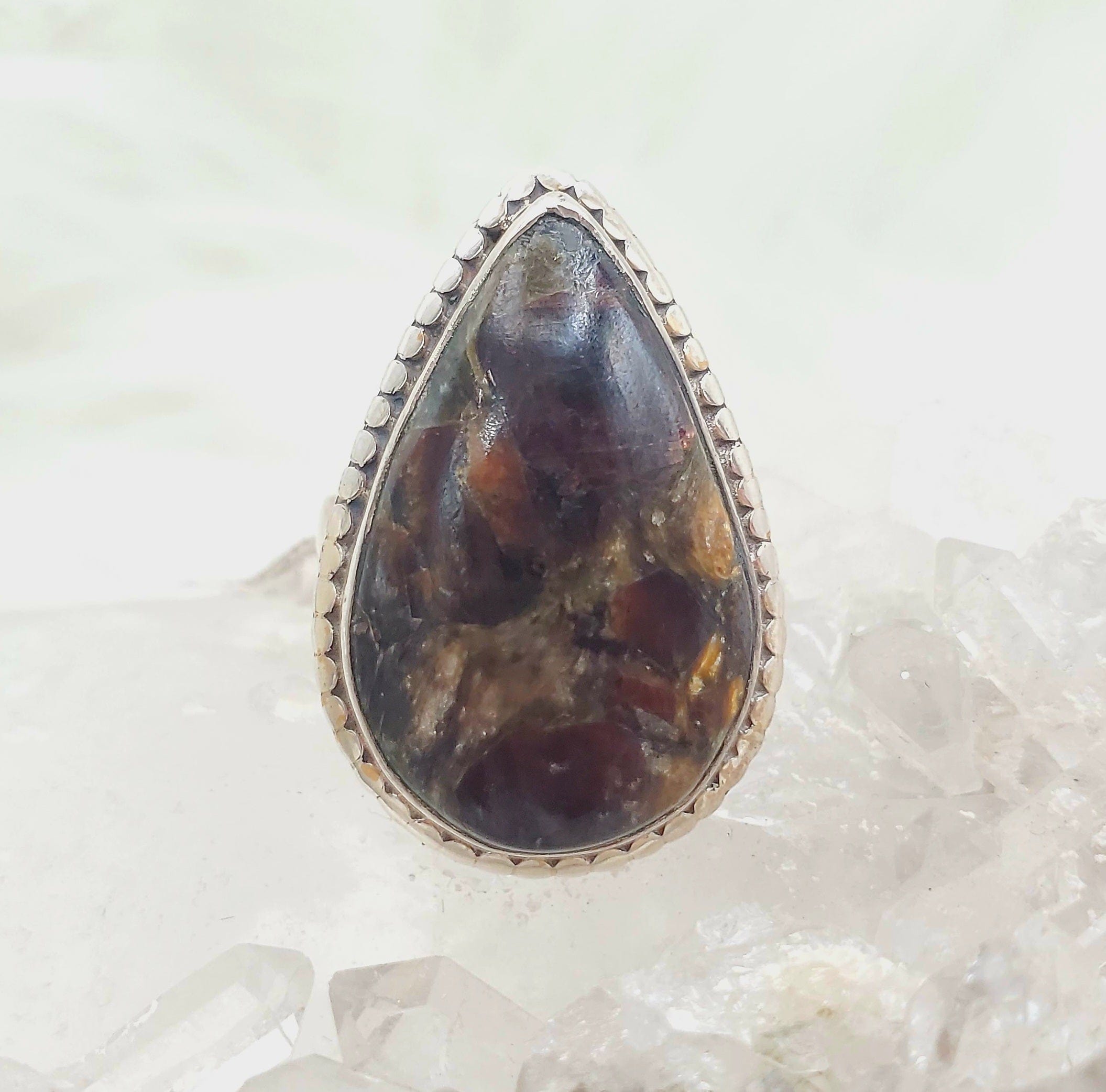 Canadian Staurolite & Garnet Sterling Silver Ring - Size 6.75 - Elegant Jewelry for Women, Perfect Gift for Anniversary, Birthday & Special Occasions