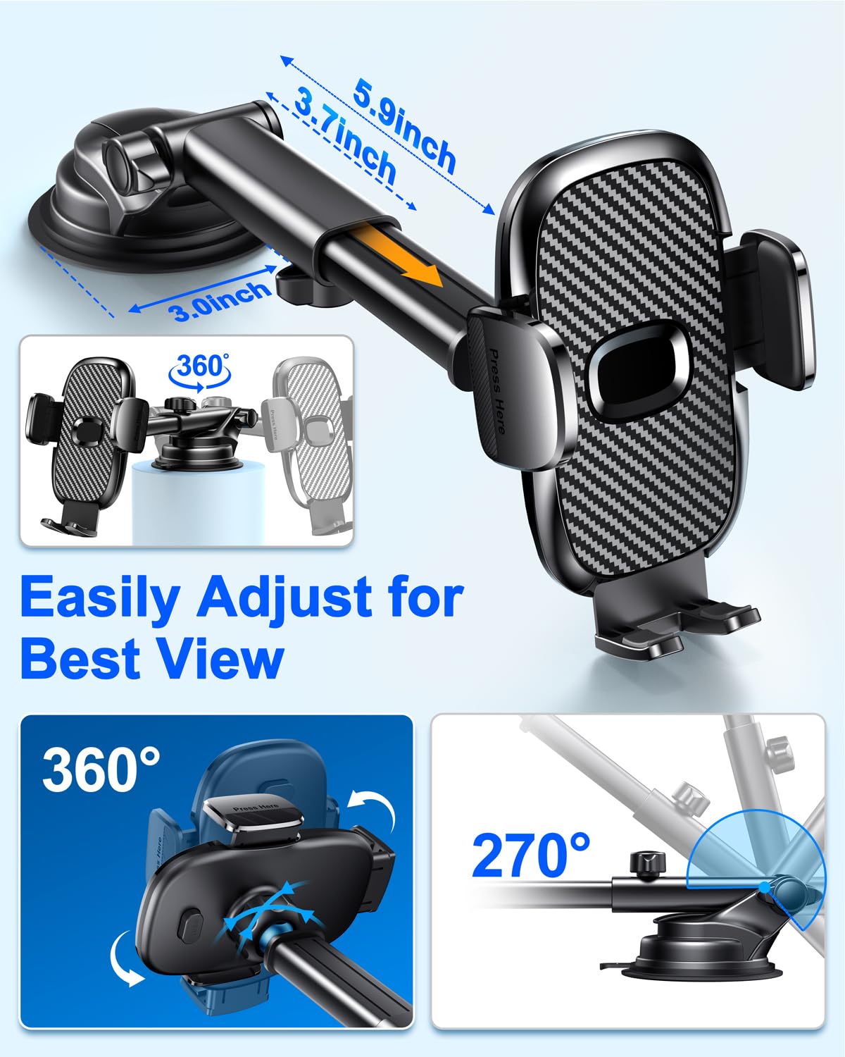 Military-Grade 360° Rotating Car Phone Holder - Universal Air Vent & Dashboard Mount for iPhone & Android Smartphones | Secure Suction Cup for Windshield & Safe Driving Accessories