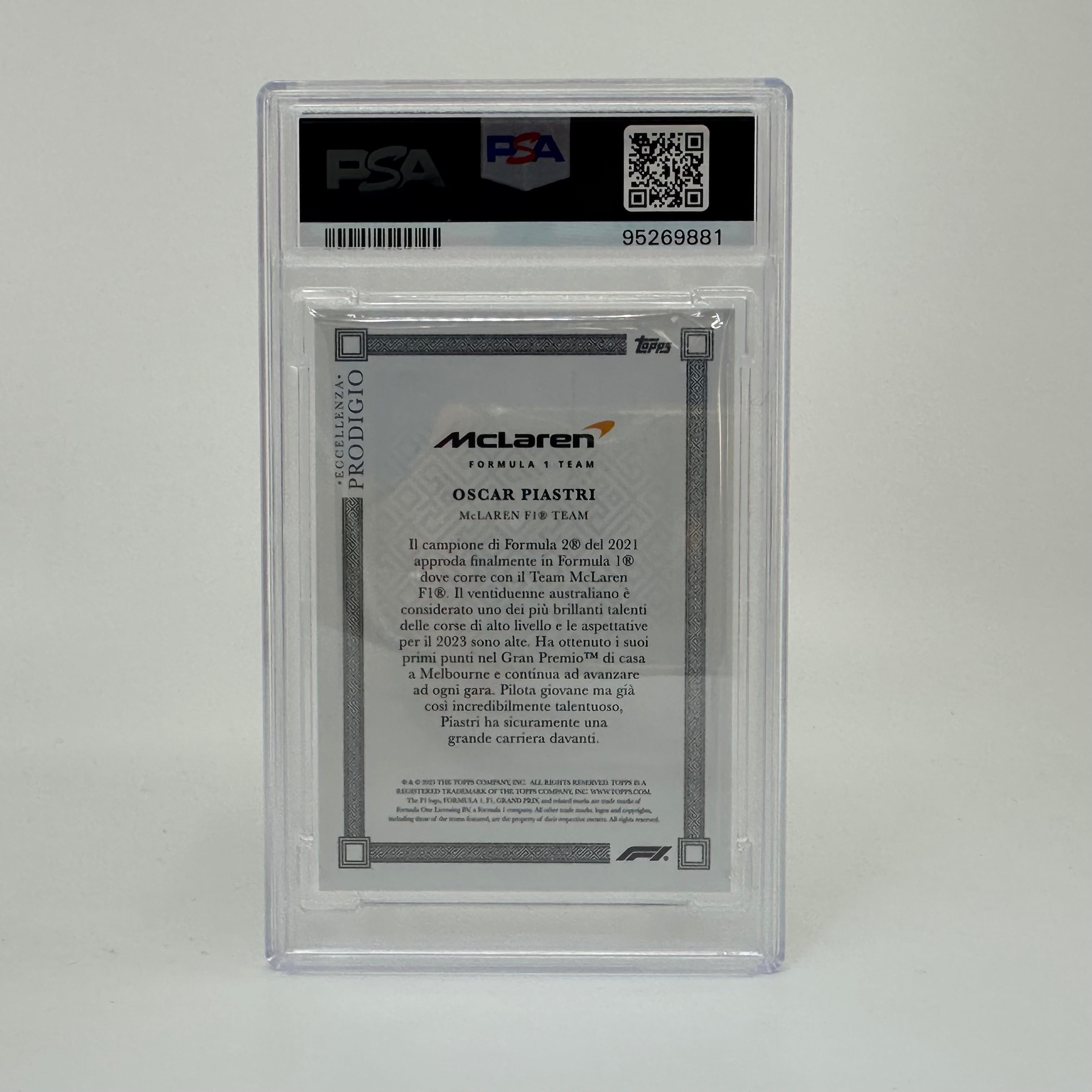 PSA 9 Graded Oscar Piastri Rookie Card RC - 2023 Topps Eccellenza F1 Prodigio Racing Collectible - Perfect for F1 Memorabilia Collections & Motorsport Fans Display
