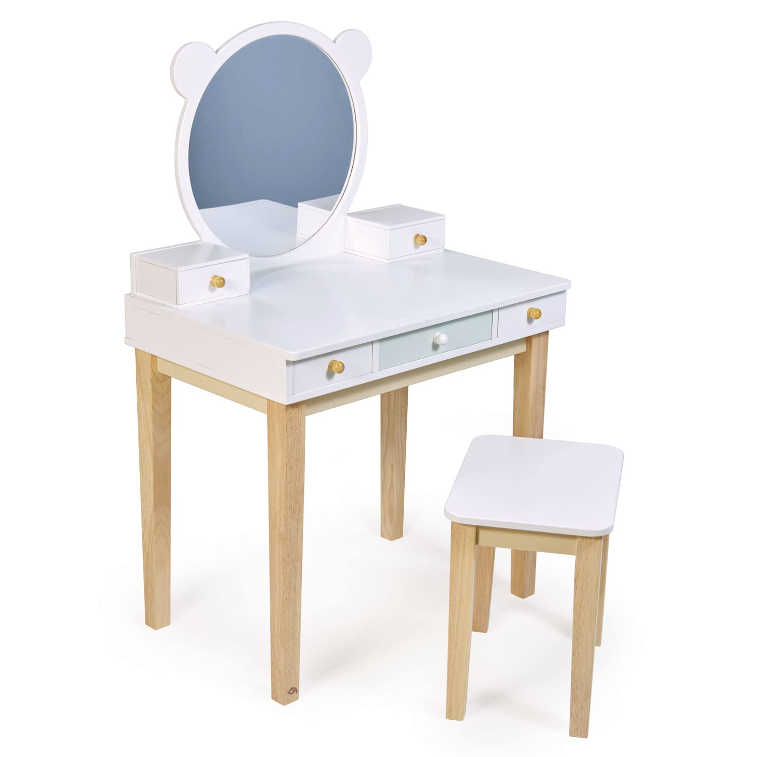 Tender Leaf Toys Forest Dressing Table - Natural Wooden Vanity Set with Stool & Large Mirror for Kids | Creative Pretend Play Dress-Up Station | Perfect for Bedrooms, Playrooms & Preschools (Ages 3+)