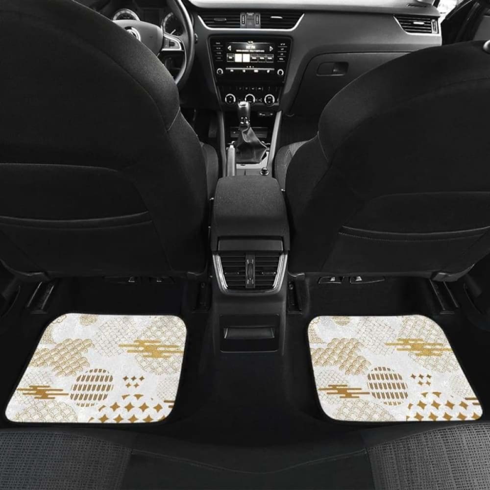 Premium Gold Japanese Pattern Car Mats - Front & Back Set - Non-Slip Floor Mats for Toyota, Honda, Nissan - Perfect for Luxury Cars & Gifts