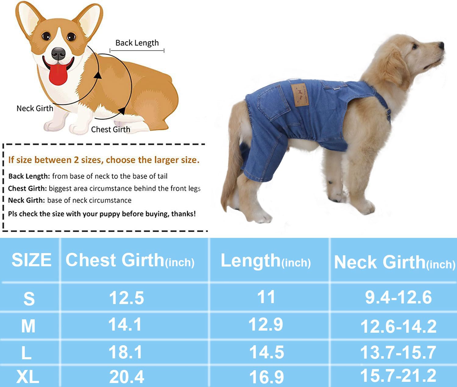 Dog Denim Jumpsuit Overalls for Small Dogs - Puppy Costume & Fashion for Daily Walks