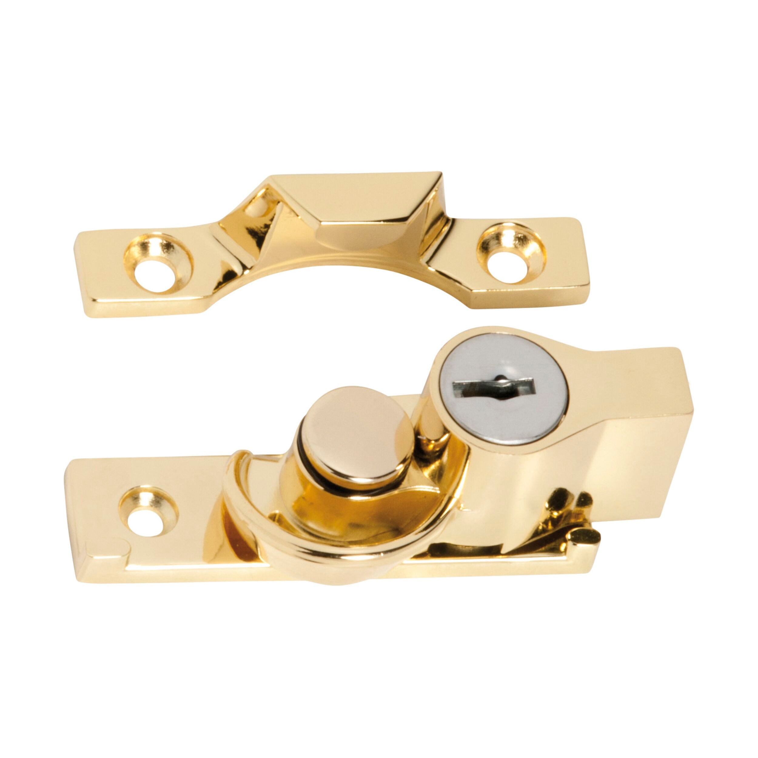 1603 Sash Fastener Lock - Narrow Zinc Alloy Electroplated Brass Window Lock - 65mm x 17mm - Perfect for Double Hung Windows, French Doors and Sliding Sash Applications
