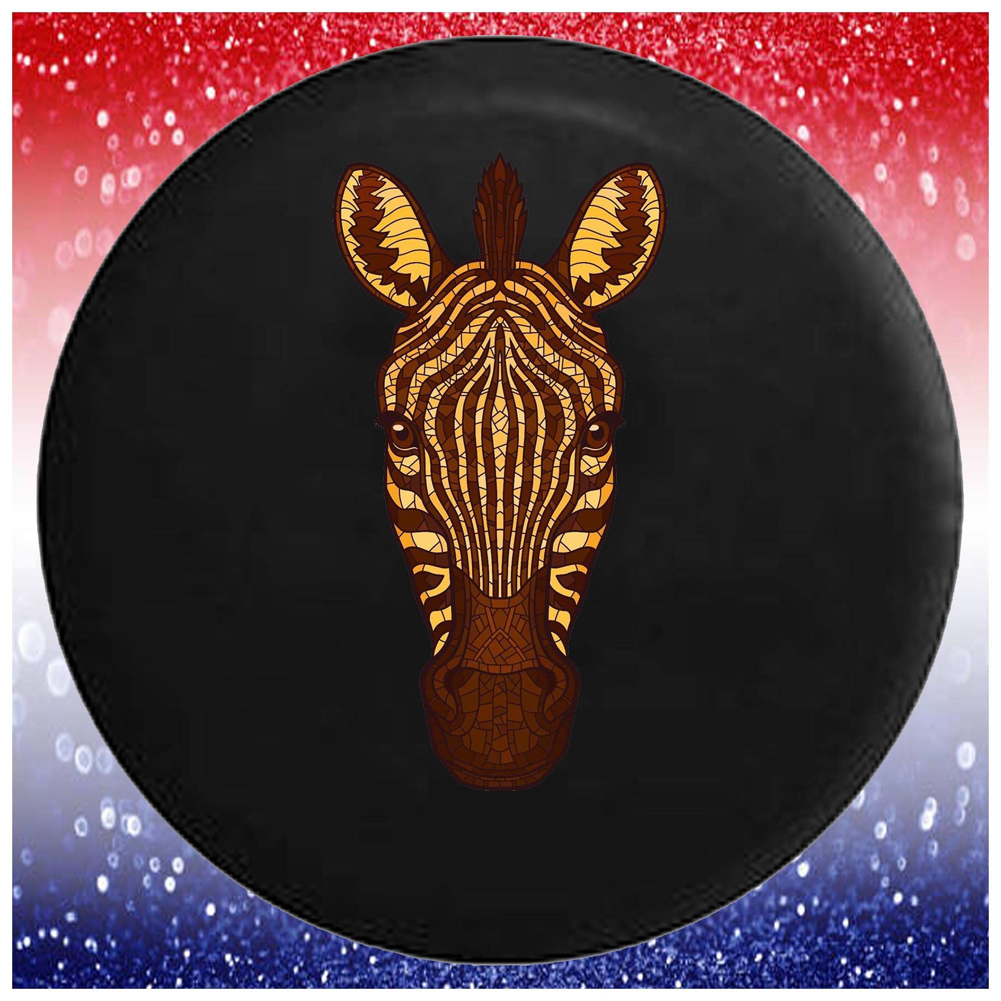 Zebra Stained Glass Black Spare Tire Cover 28 Inch - Durable Accessory for Trailers, Trucks, SUVs & RV Campers | Weatherproof Protection for Off-Road Adventures & Camping Trips
